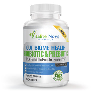 Premium Probiotic plus Ultimate Prebiotic - Gut Biome Builder & Restoration - 4.4 Bn CFU - Best for Women & Men - Bacteria Reaches Intestine within Hours - No Refrigeration - Bacillus Subtilis Vitalité Now! Au supplements