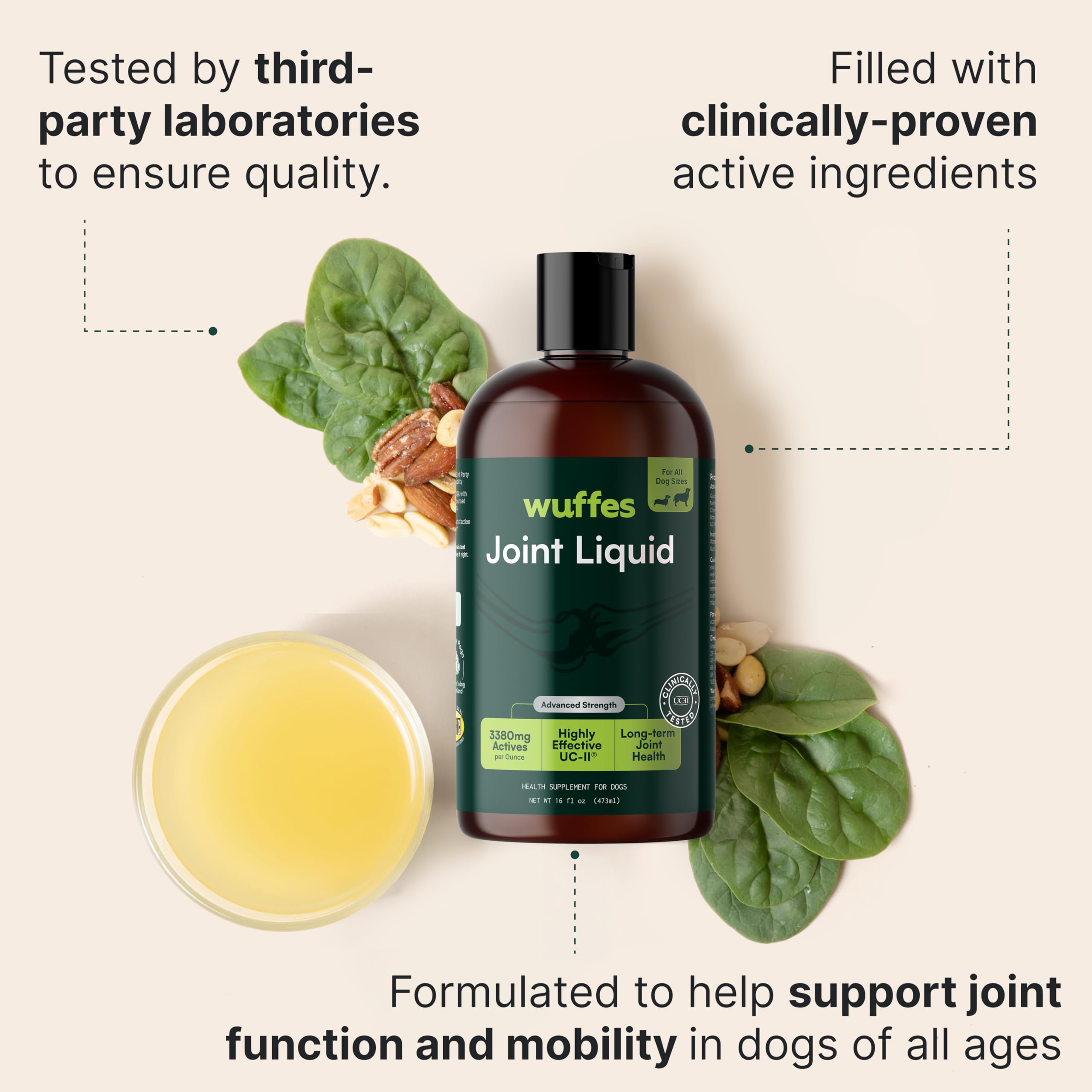 Wuffes Advanced Joint Liquid for Dogs, Hip & Joint Support Supplement with Glucosamine, Chondroitin, UC-II® Collagen, and MSM, for Small & Large Breeds, 16 Oz Wuffes Au supplements