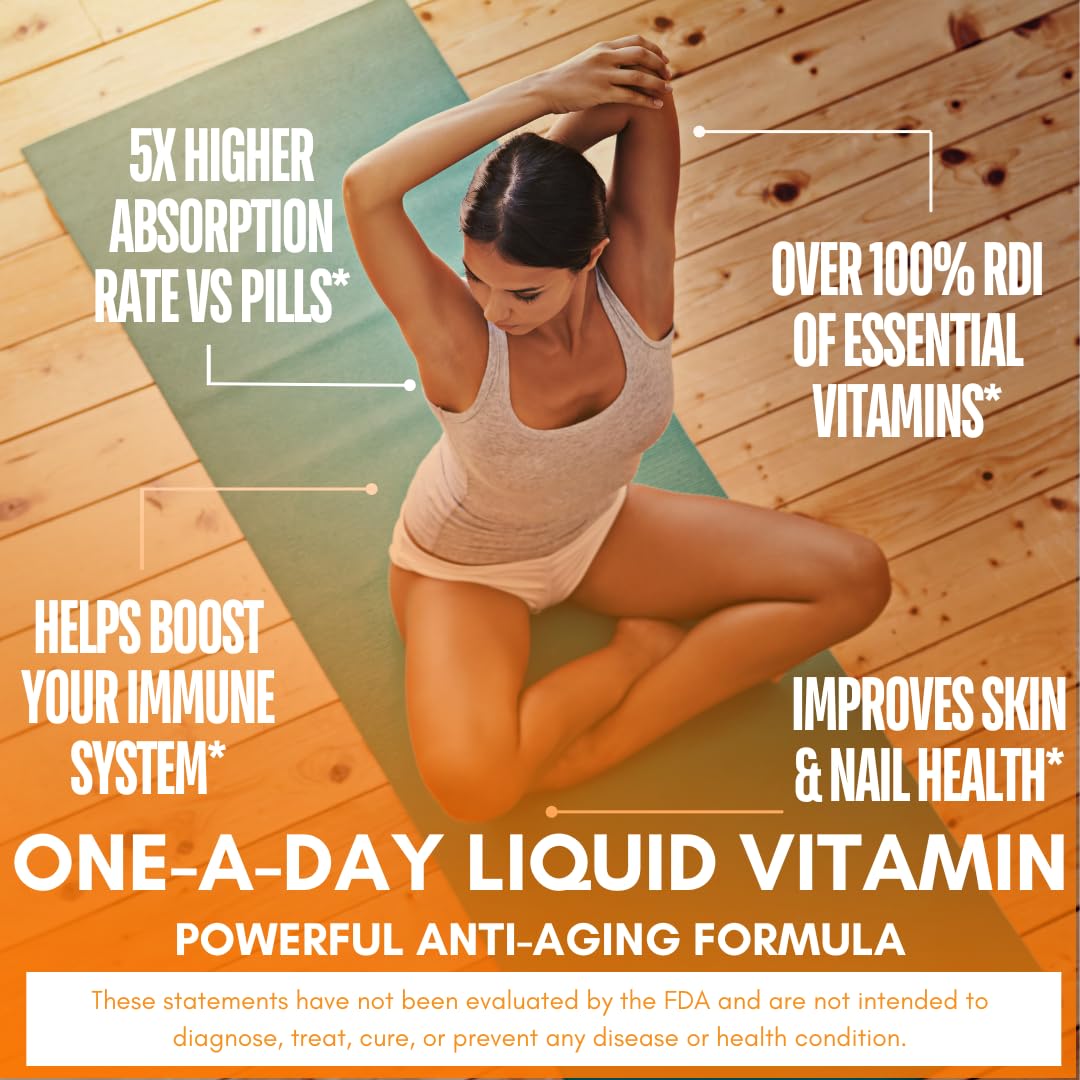 Mega Premium Liquid Multivitamin | Natural Immune Support Vitamin w/ 1333% Vitamin C, 200% D3, Zinc + 20 Vitamins, 70 Minerals, & 21 Amino Acids | Sugar Free | Orange Flavor | 98% Absorption | 32 Serv Tropical Oasis Au supplements