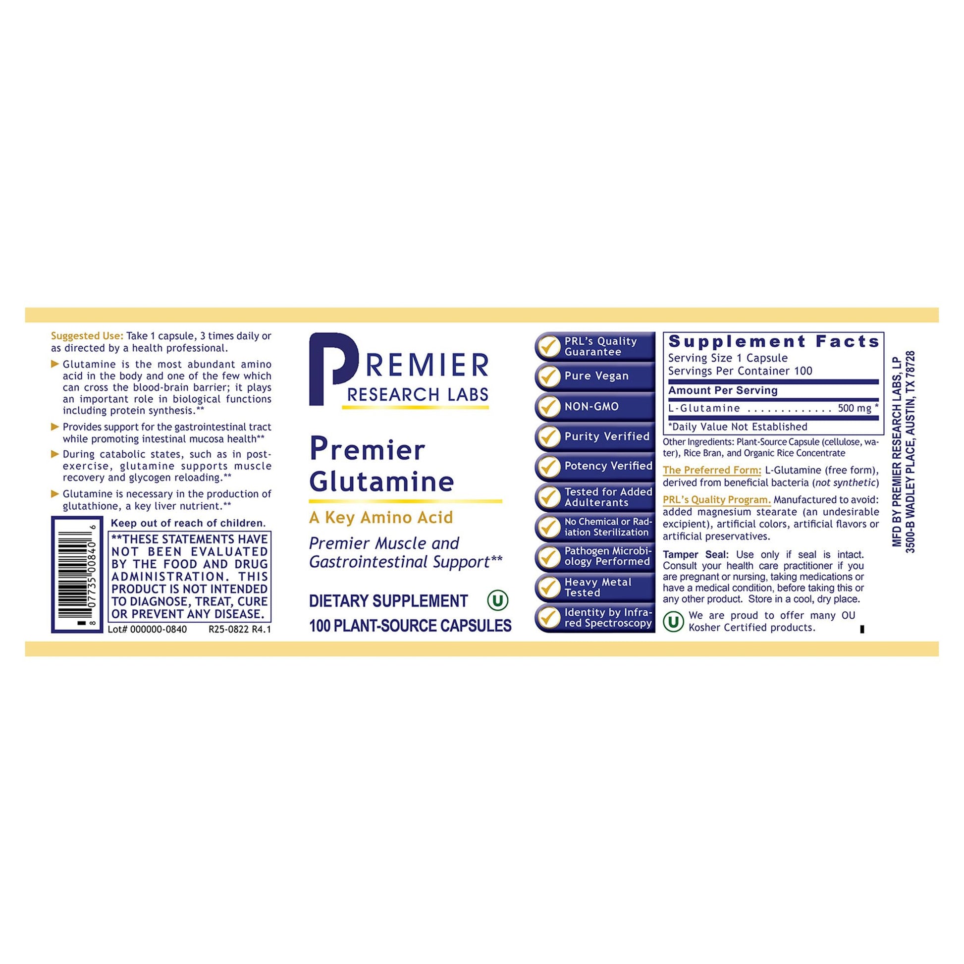 Premier Glutamine by Premier Research Labs --100 caps Premier Research Labs Au supplements