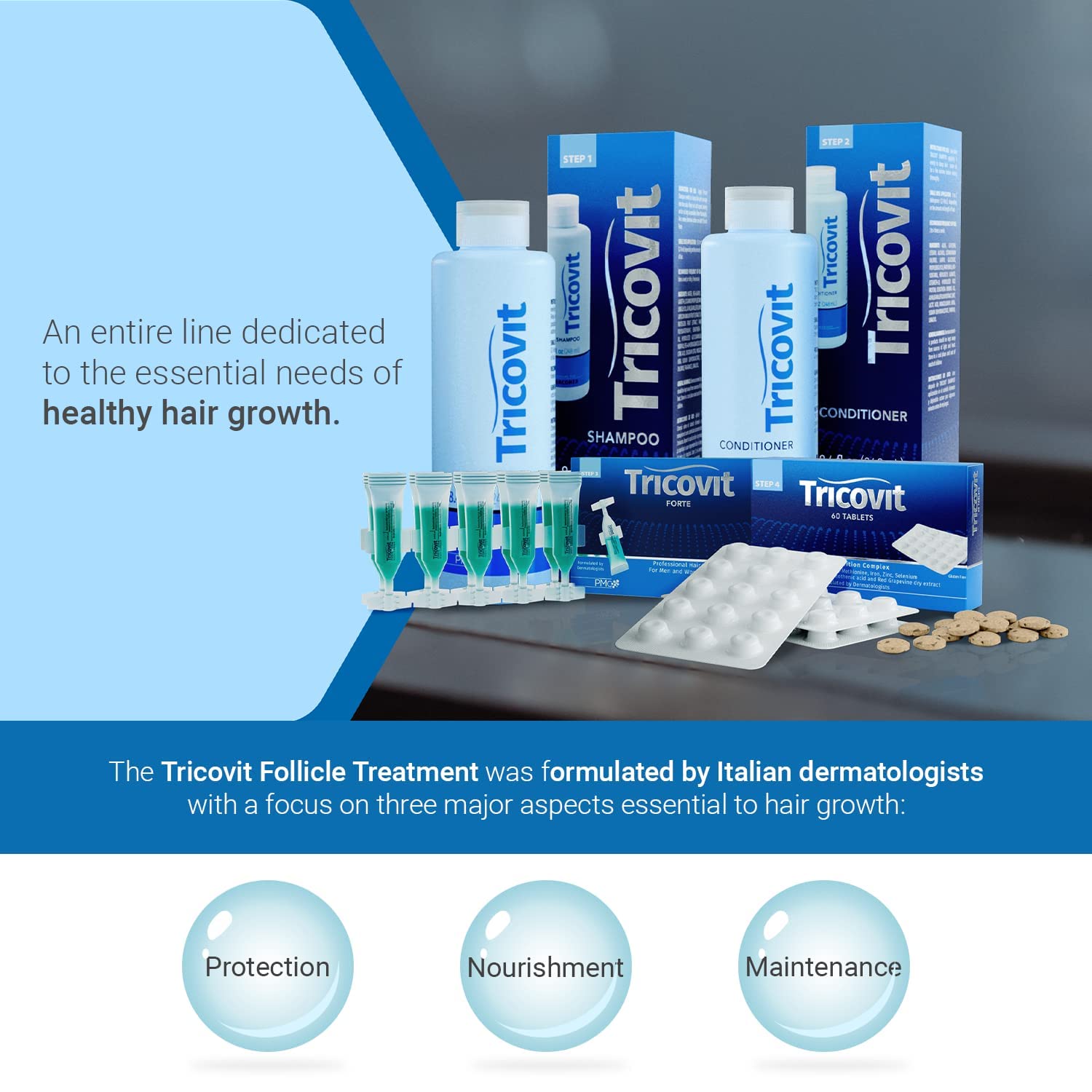 Tricovit Hair Growth Supplement - Nail & Hair Health Vitamins with Amino Acids, Minerals & Antioxidants - Dermatologist-Formulated & Gluten-Free Vitamins and Supplements for Women & Men (60 tablets) Tricovit Au supplements