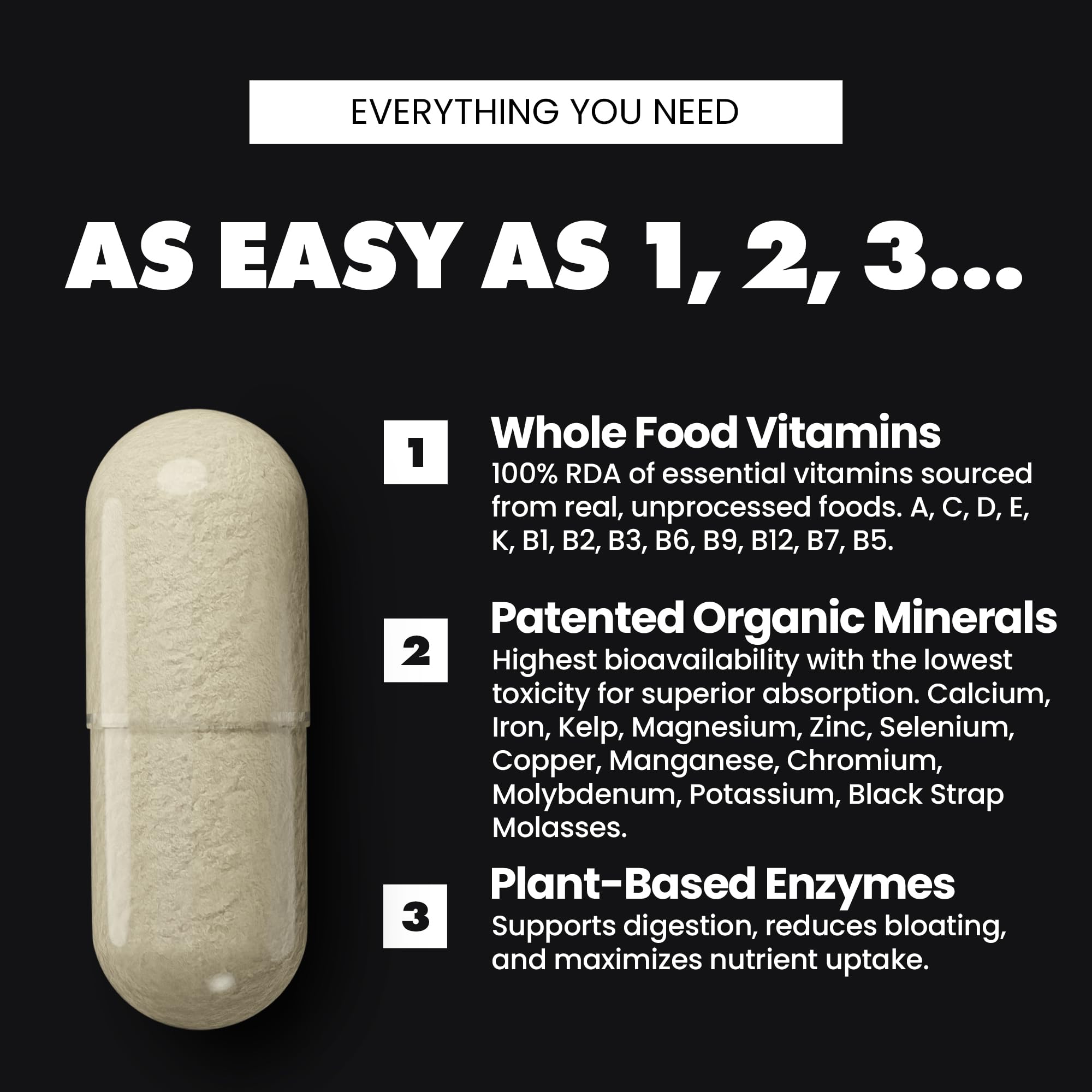 Gains in Bulk Square 1 Multivitamin and Mineral Supplement for Women and Men, Vitamins, Digestive Enzymes and Organic Minerals for Muscle Health, Performance and Immune Support, 90 Capsules GAINS IN BULK GAINSINBULK.COM Au supplements