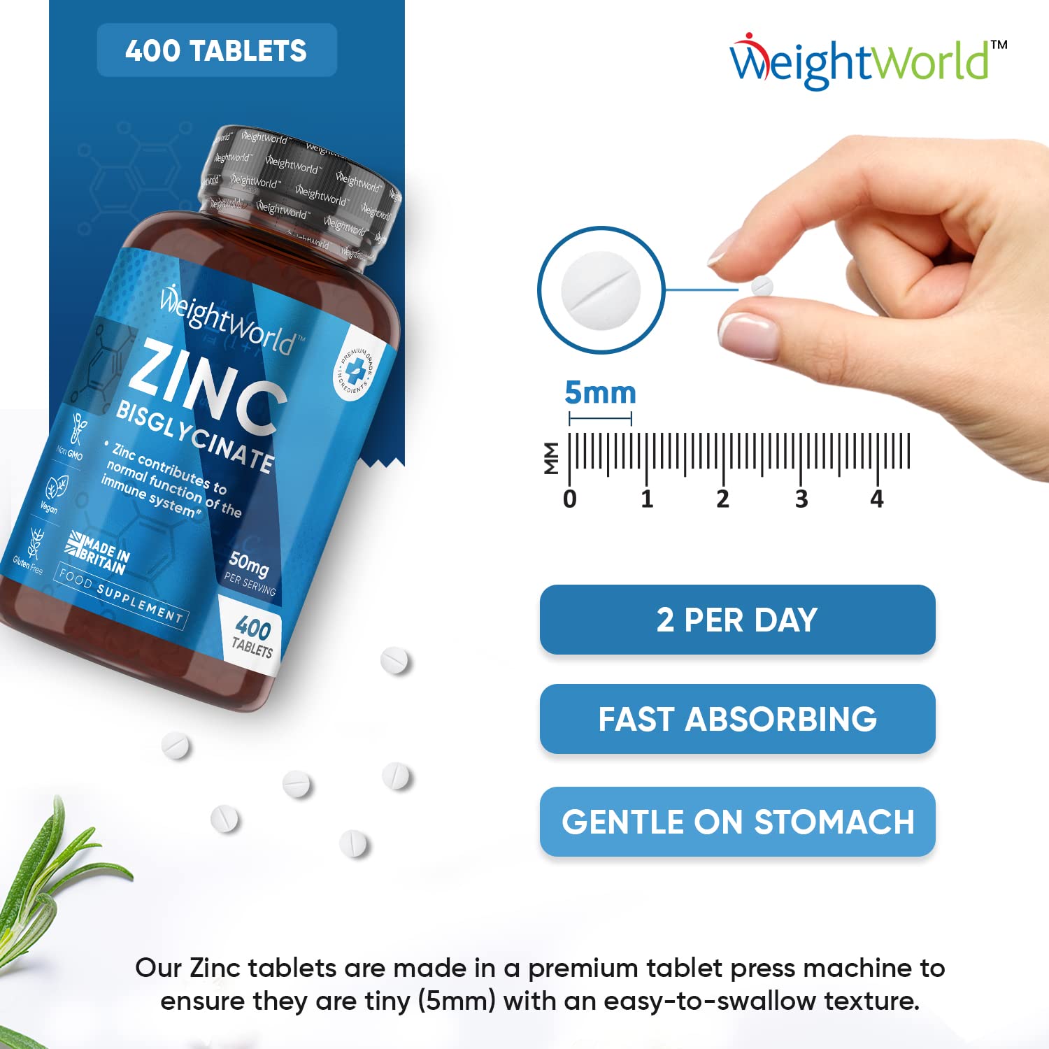 High Strength Zinc Tablets 50mg – 400 Vegan Zinc Bisglycinate Tablets 6+ Months WeightWorld Au supplements