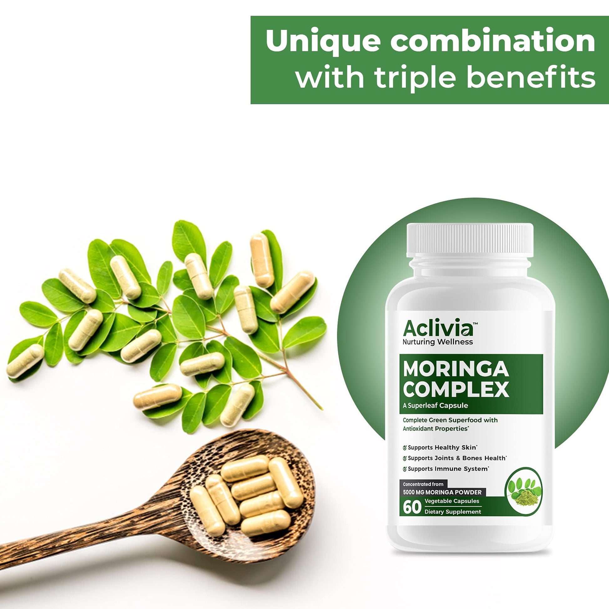 Aclivia - Moringa Complex - Maximum Strength Moringa Oleifera Leaf & Seed Supplement - Superfood Capsules with Antioxidant Properties - 5000mg - 60 Capsules Aclivia Au supplements