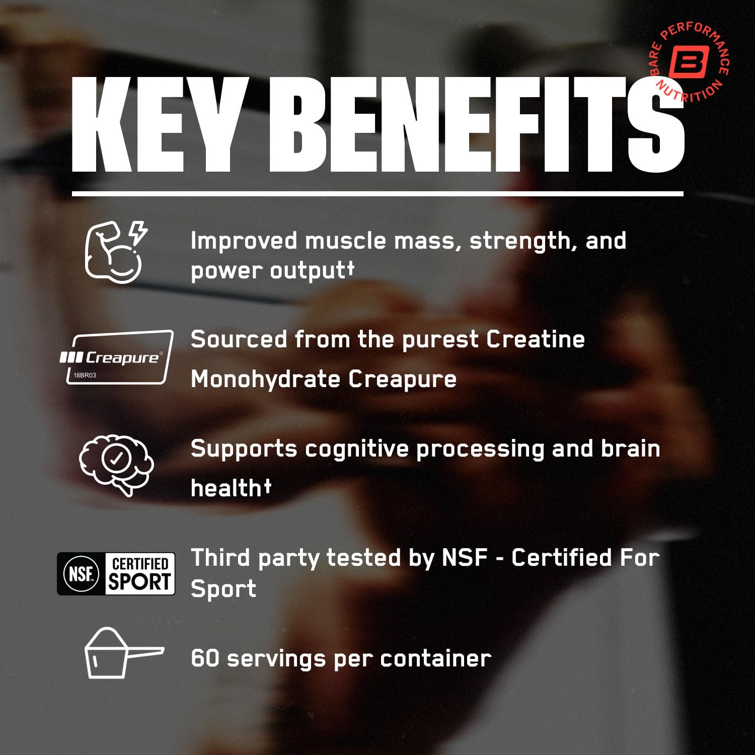 BARE PERFORMANCE NUTRITION, BPN Pure Creatine Monohydrate Powder by Creapure, 5g of Creatine per Serving, Supports Muscle Growth, Unflavored Creatine Powder, 60 Servings BARE PERFORMANCE NUTRITION Au supplements