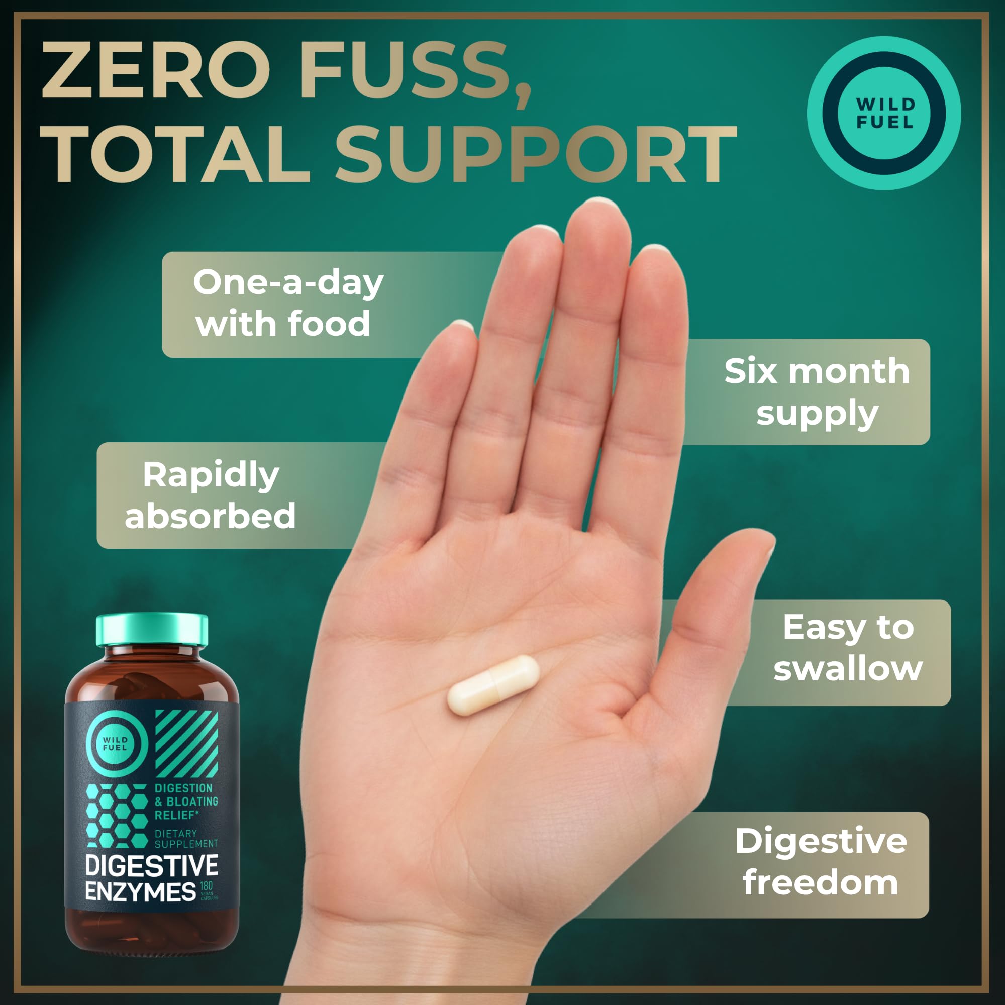 Digestive Enzymes for Women and Men with Probiotics and Prebiotics - Vegan Digestive Enzyme Blend - Bloating Support, Gut Health & Digestion Supplement with Artichoke Ginger Turmeric - 180 Capsules WILD FUEL Au supplements