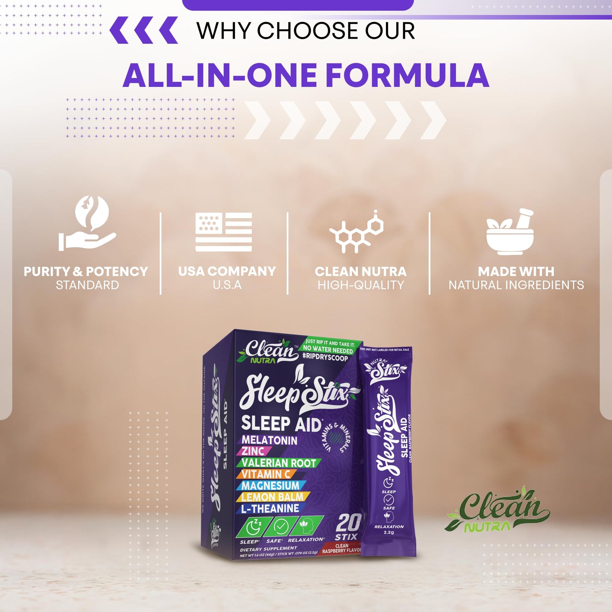Sleep Aid Melatonin Powder Tryptophan Glycine Valerian Root Magnesium For Sleep Lemon Balm L Theanine Magnesium Glycinate Zinc Sleep Aid Myo Inositol GABACalm B6 5 HTP Stress Relief 20 Stix Clean Nutraceuticals Au supplements