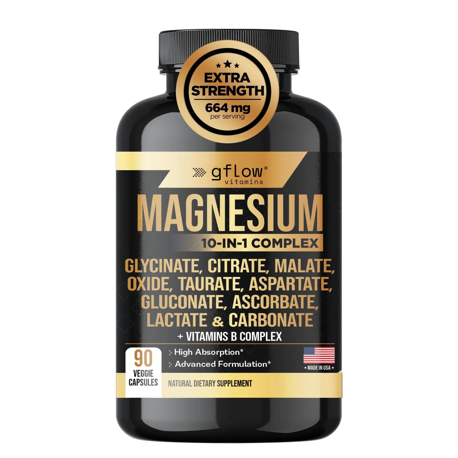 gflow vitamins Magnesium Complex Supplement - 10 Active Forms, Glycinate, Citrate, Malate, Oxide, Taurate, Aspartate, Gluconate, Ascorbate, Lactate, Carbonate, Plus More with Vitamin C B1 B2 B6 B12 gflow vitamins Au supplements