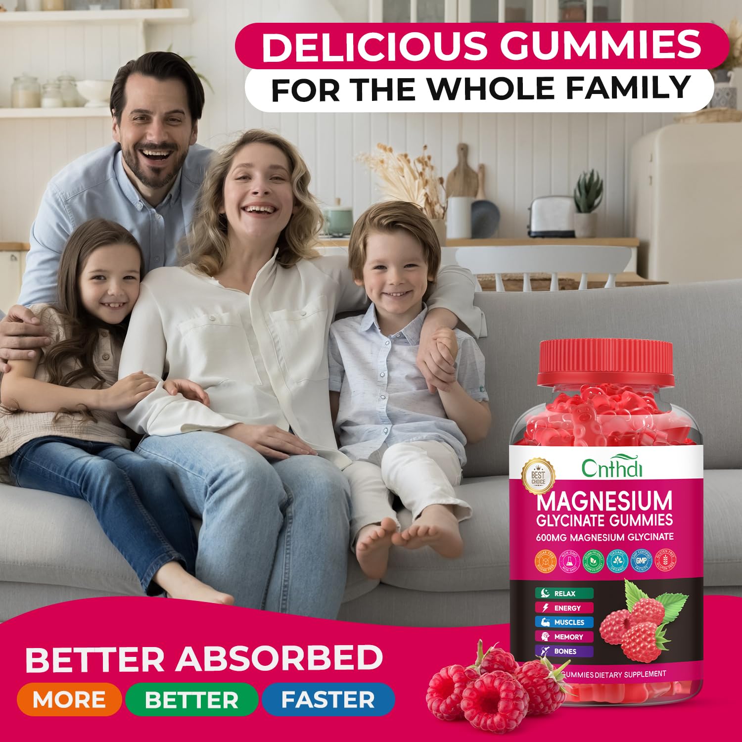 Magnesium Glycinate Gummies 600mg, High Absorption Magnesium Gummies, Black Currant Oil, Calcium, Vitamin B6, Sugar Free Chews for Adults & Kids Relaxation, Stress Relief, Night Rest CNFHDI Au supplements