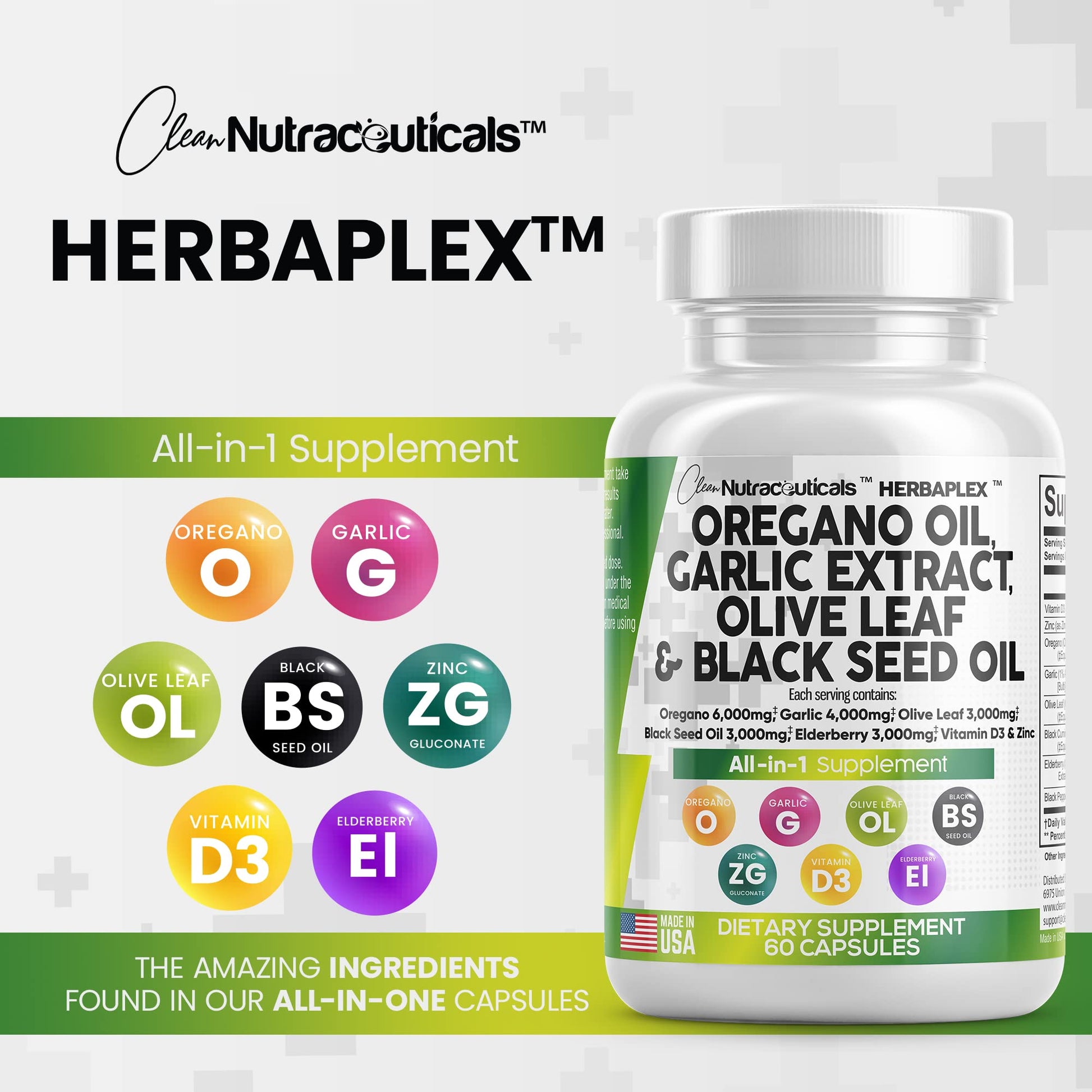 Oregano Oil 6000mg Garlic Extract 4000mg Olive Leaf 3000mg Black Seed Clean Nutraceuticals Au supplements