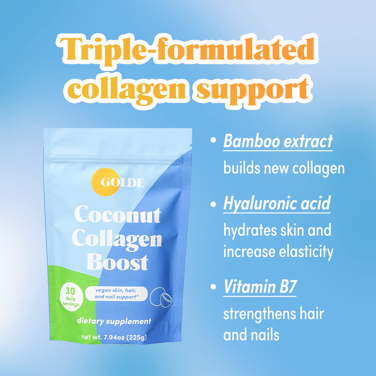 GOLDE - Collagen Boost Vegan Creamer - Vanilla Cream - Plant Based Collagen Supplement w/Hyaluronic Acid, Biotin, & Bamboo Extract - Zero Sugar - Supports Hair, Skin, & Nail Health - 15 Servings GOLDE Au supplements