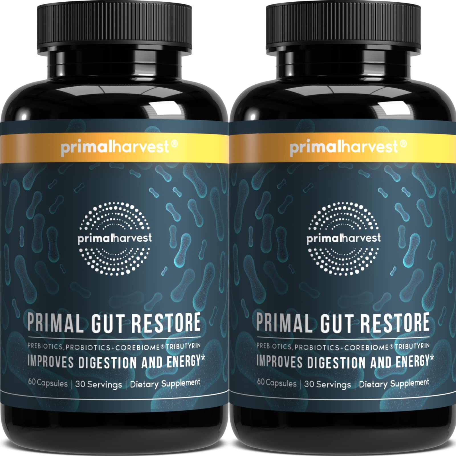 Primal Harvest 2 Pack, Restore for Gut Health, Primal Gut Restore w/POSTbiotics, PREbiotics and PRObiotics for Women and Men, 60 CT - Digestion, Colon Cleanse, Helps Leaky Gut Repair Primal Harvest Au supplements