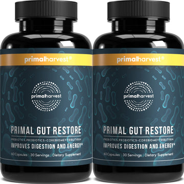 Primal Harvest 2 Pack, Restore for Gut Health, Primal Gut Restore w/POSTbiotics, PREbiotics and PRObiotics for Women and Men, 60 CT - Digestion, Colon Cleanse, Helps Leaky Gut Repair Primal Harvest Au supplements