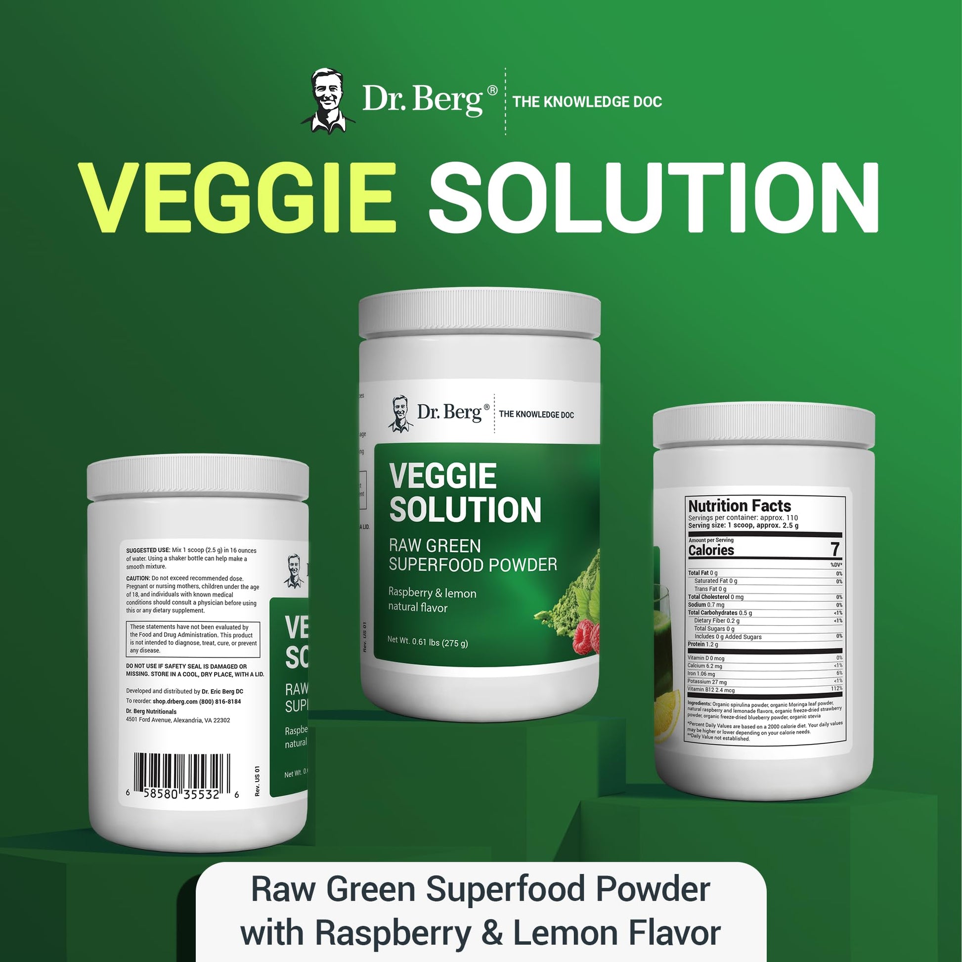 Dr. Berg's (Veggie Solution) Organic Super Greens Powder w/Spirulina - Raw Green Dr. Berg Nutritionals Au supplements
