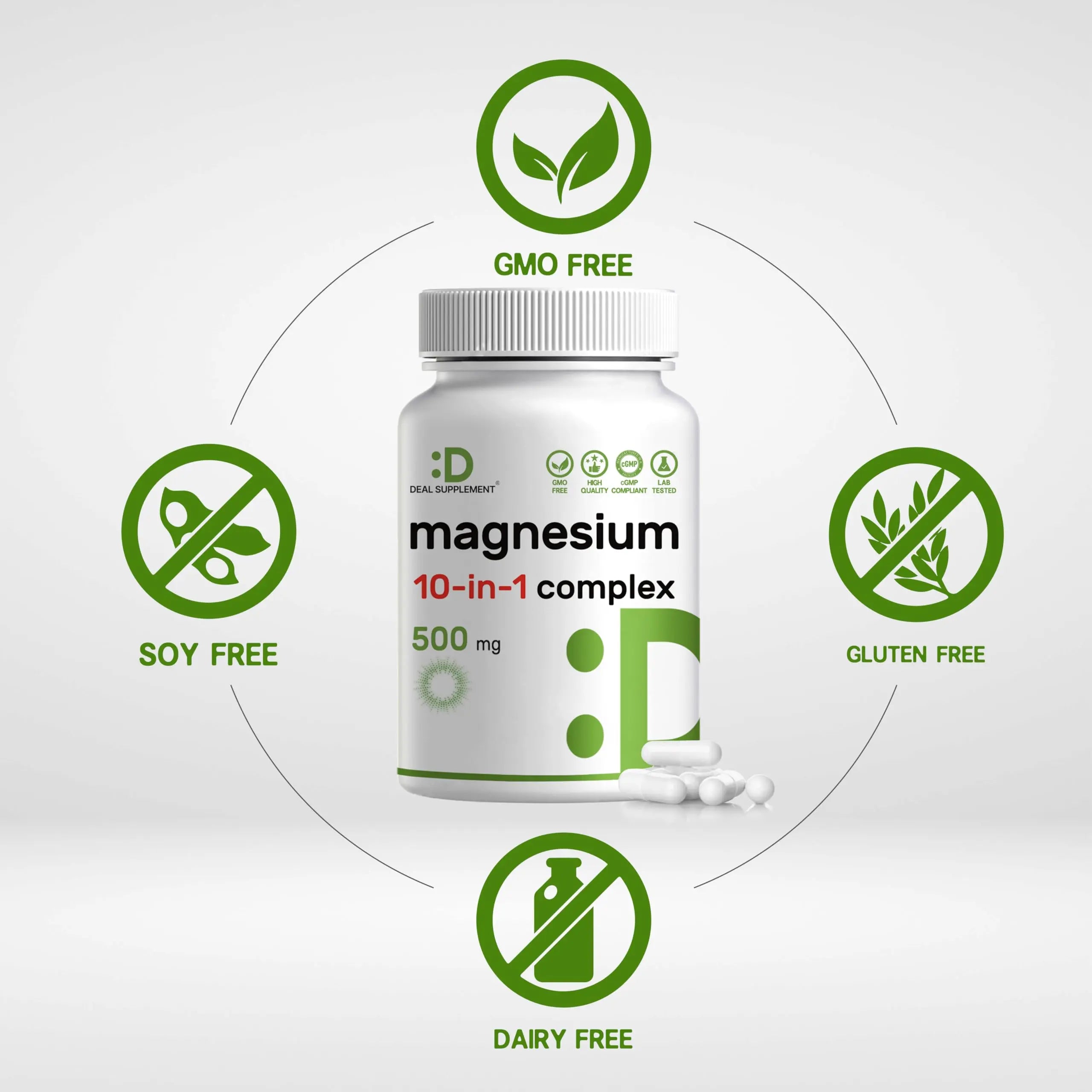 Magnesium Complex 500mg, 240 Veggie Capsules – 10-in-1 Glycinate, Citrate, Malate, Oxide, & More – 100% Chelated for Easy Absorption – Essential Mineral Supplement – Non-GMO DEAL SUPPLEMENT Au supplements