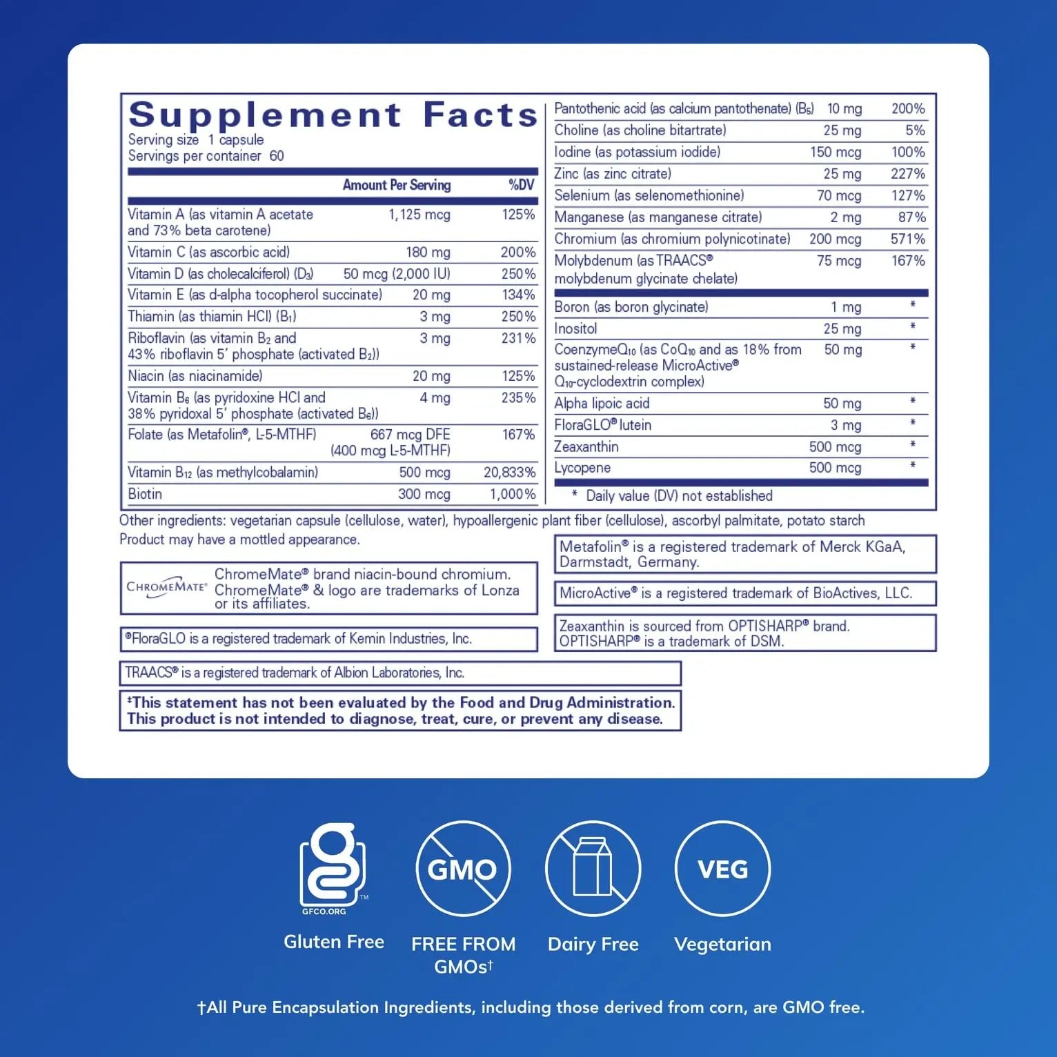 Pure Encapsulations O.N.E. Multivitamin - Once Daily Multivitamin with Antioxidant Complex Metafolin, CoQ10 Pure Encapsulations Au supplements