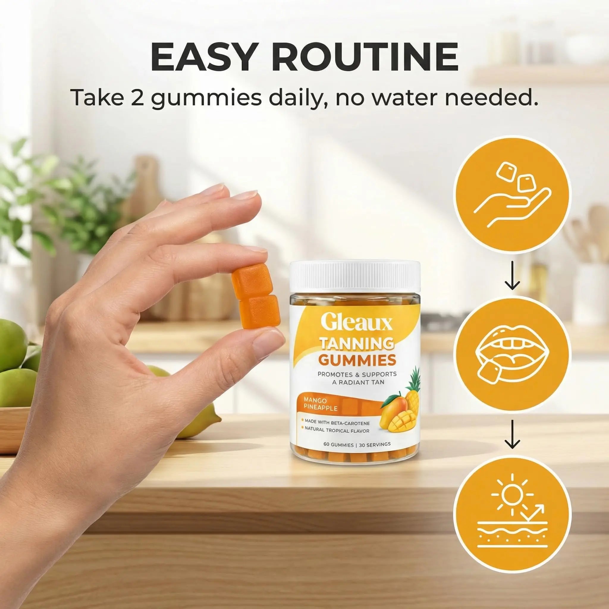 DXWXH Gleaux Tanning Gummies, Tanning Gummies for Women, Sunless Radiance Support with Beta Carotene, Astaxanthin & Lycopene, for Skin Health & Complexion Support, Mango Pineapple Flavor, 60 Gummies DXWXH Au supplements