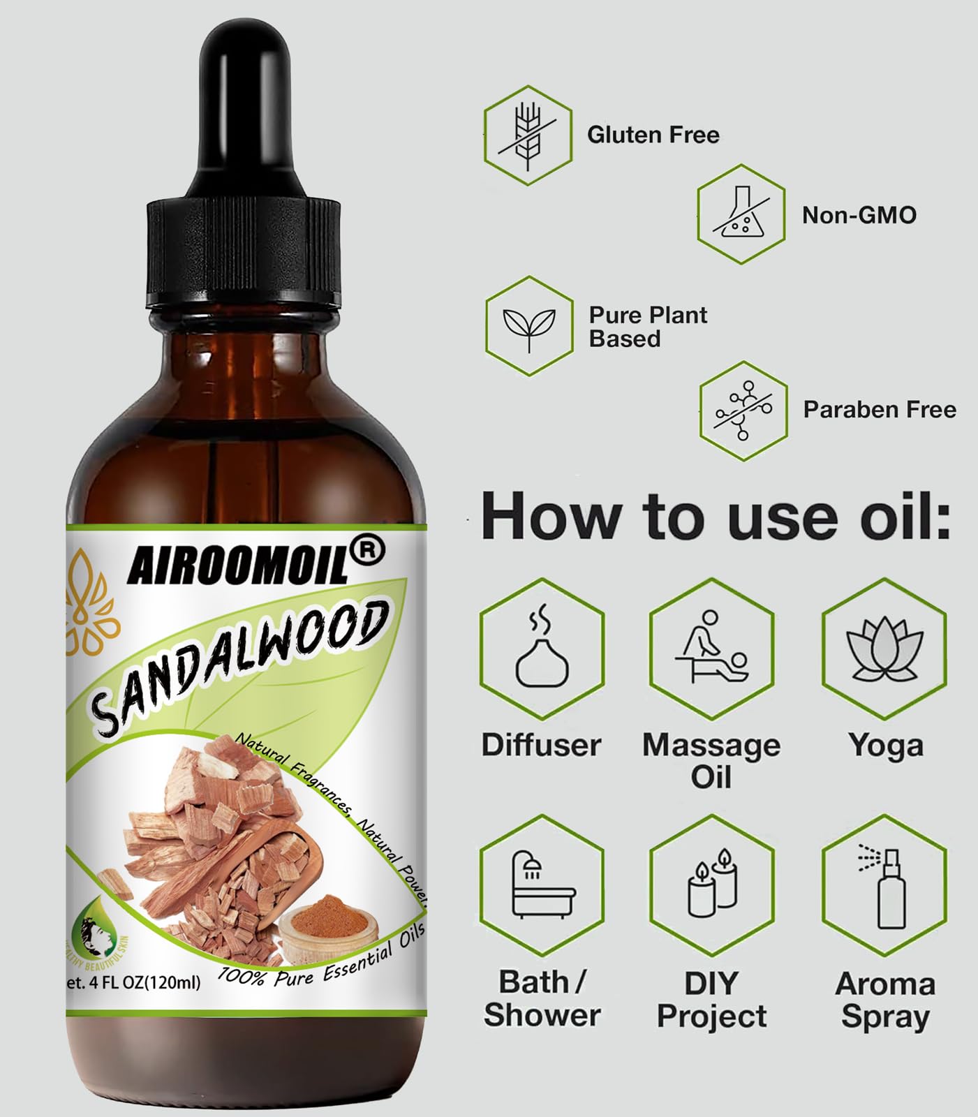 Sandalwood Essential Oil Woodsy Fragrance for Aromatherapy Diffuser Perfume Scents Oil airoomoil Au supplements