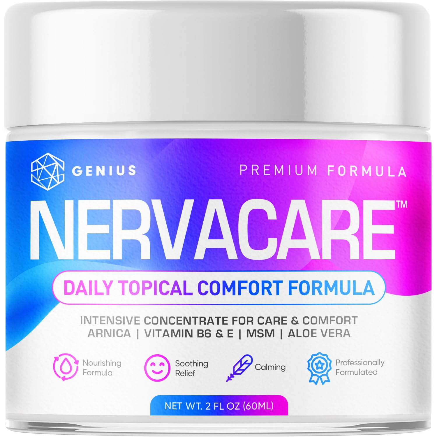 Genius Nervacare – Neuropathy Cream for Feet, Hands, Legs & Toes – Nerve Comfort Cream with Menthol, Arnica, MSM, Vitamin B6, Aloe Vera – Fast-Absorbing, Non-Greasy 2Oz GENIUS CURE Au supplements