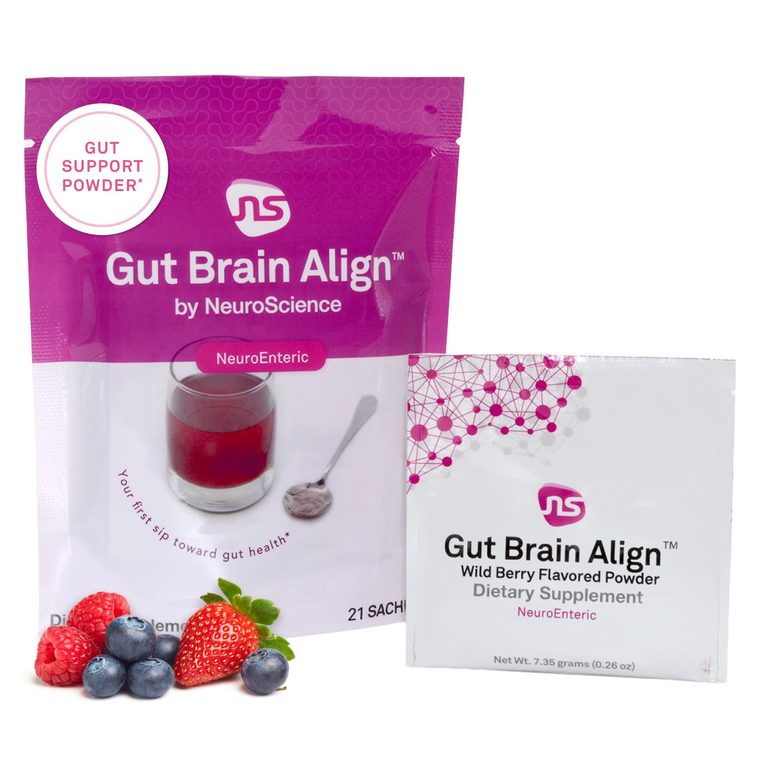 NeuroScience Gut Brain Align Powder - L-Glutamine Powder for Gut Health and Stress Support - Glutamine, GABA, Saffron, DGL, Aloe and Uridine (21 Sachets) NeuroScience Au supplements