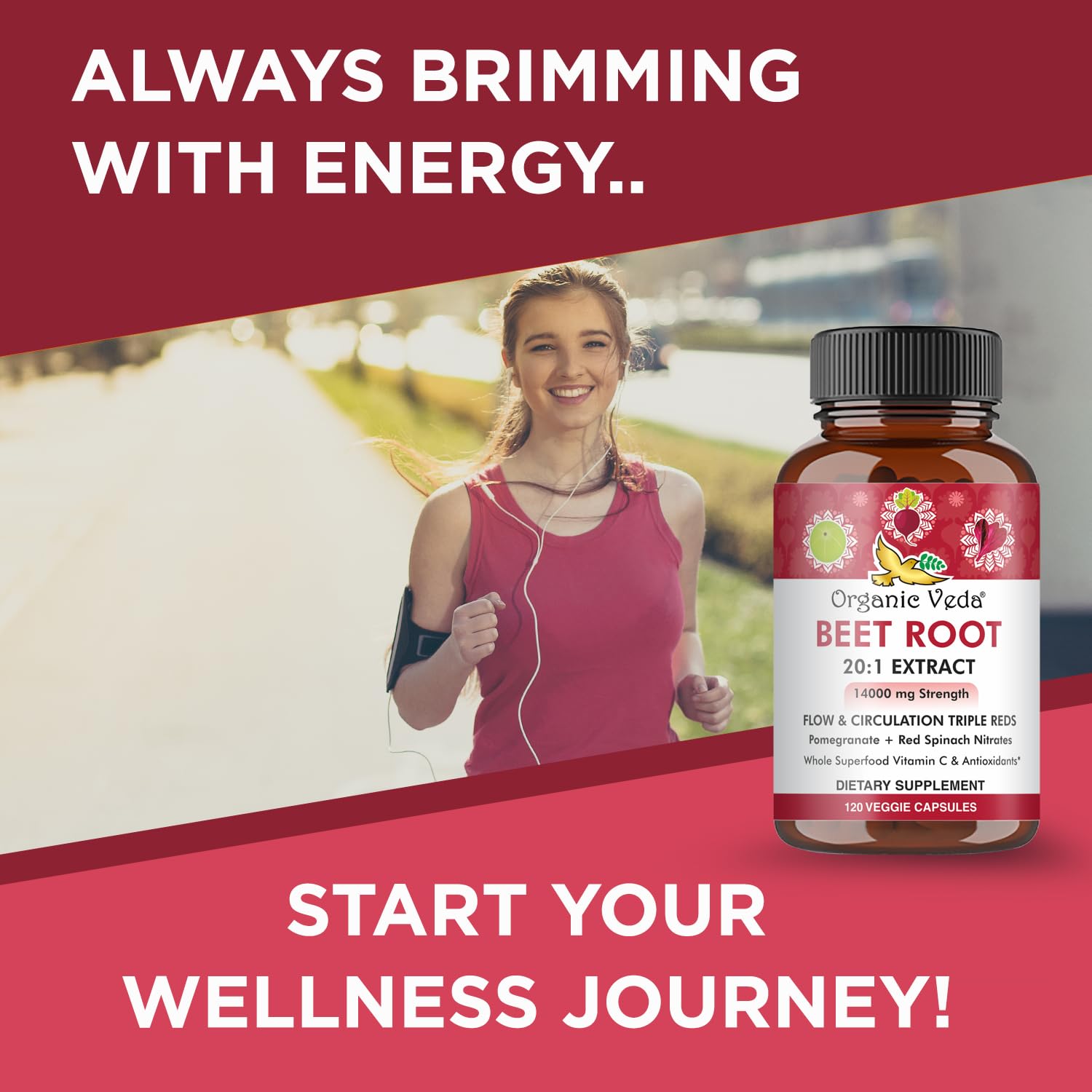 Organic Veda Beet Root Capsules - Triple Reds Nitric Oxide Beets Supplements - Concentrated Organic Veda Au supplements