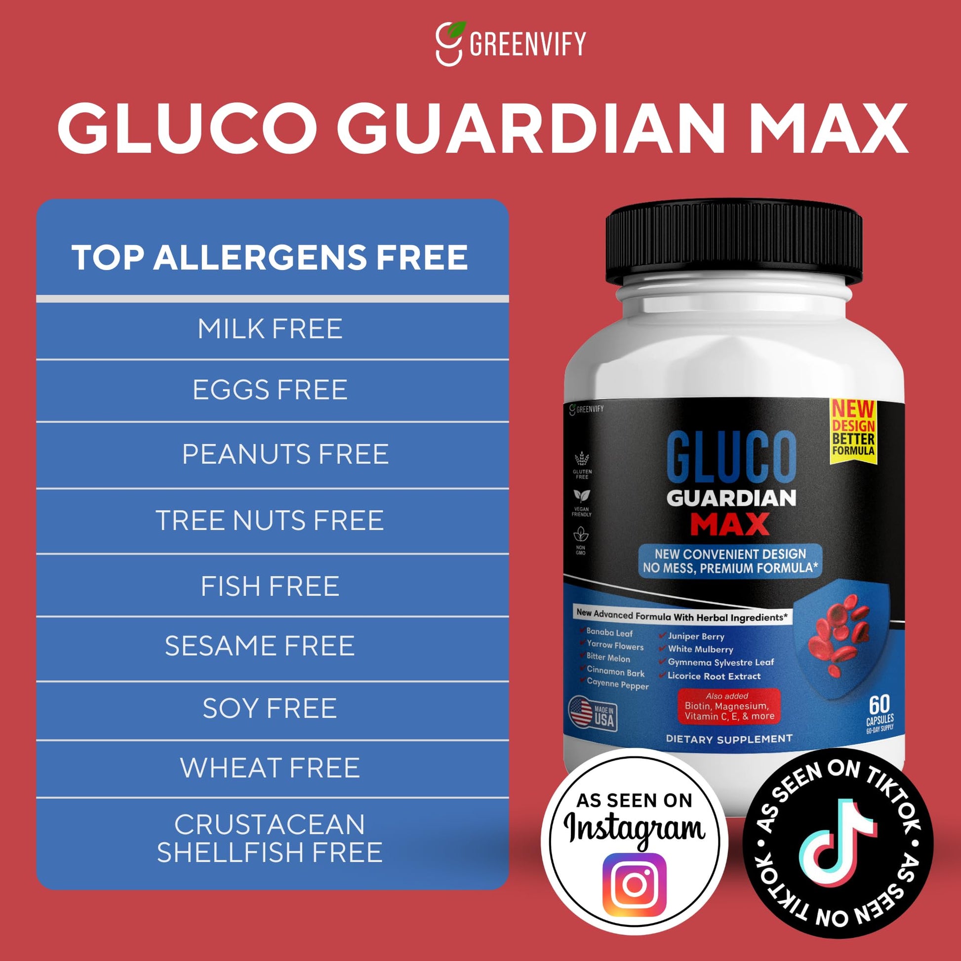 GREENVIFY Gluco Guardian Max Advanced Wellness Support Capsules – Vitamin, Mineral, and Herbal Supplement with Magnesium, Vitamin C, Zinc, and Banaba Leaf – Non-GMO, Gluten-Free – 60 Capsules (1) GREENVIFY Au supplements