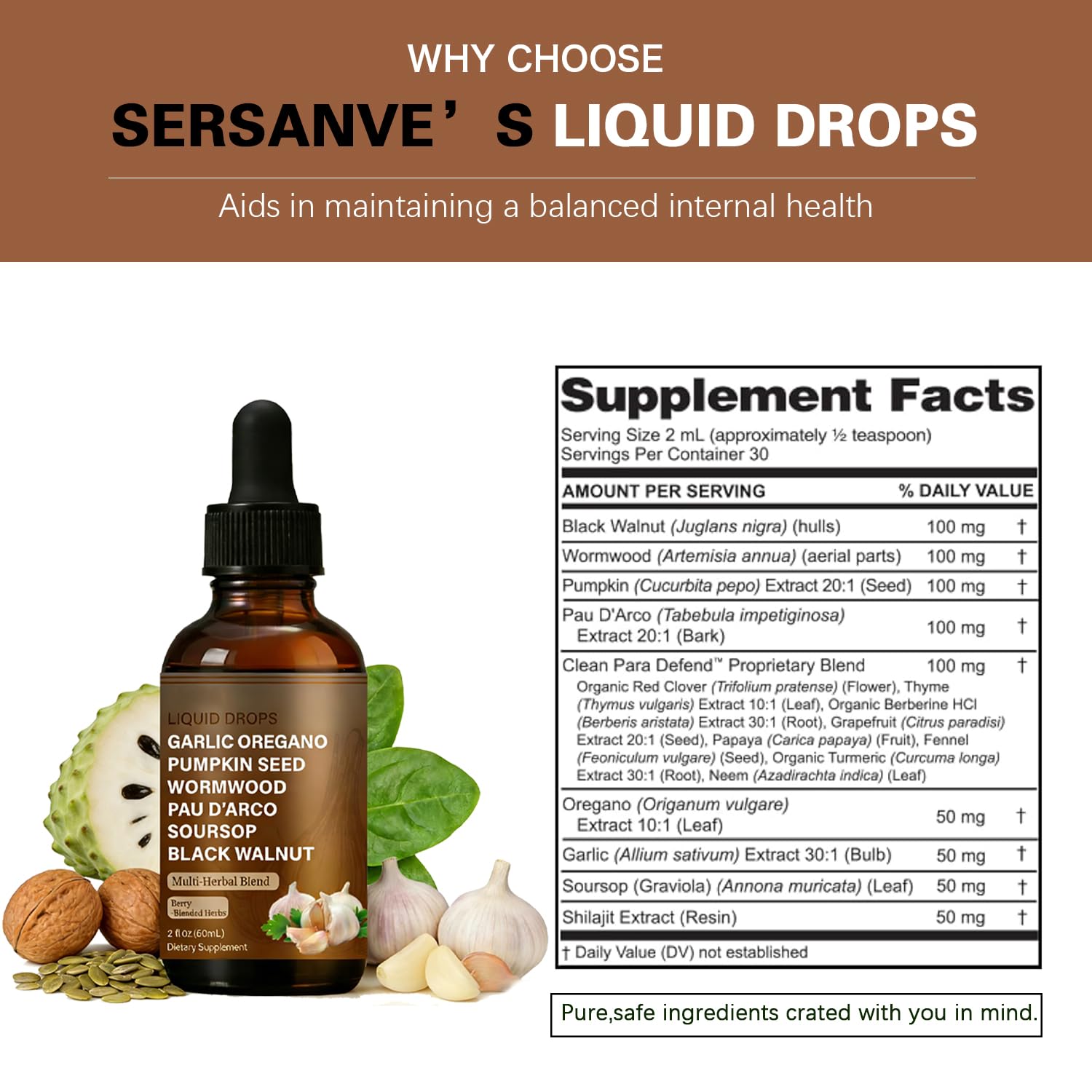 SERSANVE Natural Black Walnut Wormwood Gut Cleanse | Black Walnut Clove Drops with Pumpkin Seed, PAU D’Arco, Soursop, Garlic and Oregano | Vegan, Alcohol-Free Formula for Digestion Support, 2 fl oz SERSANVE Au supplements