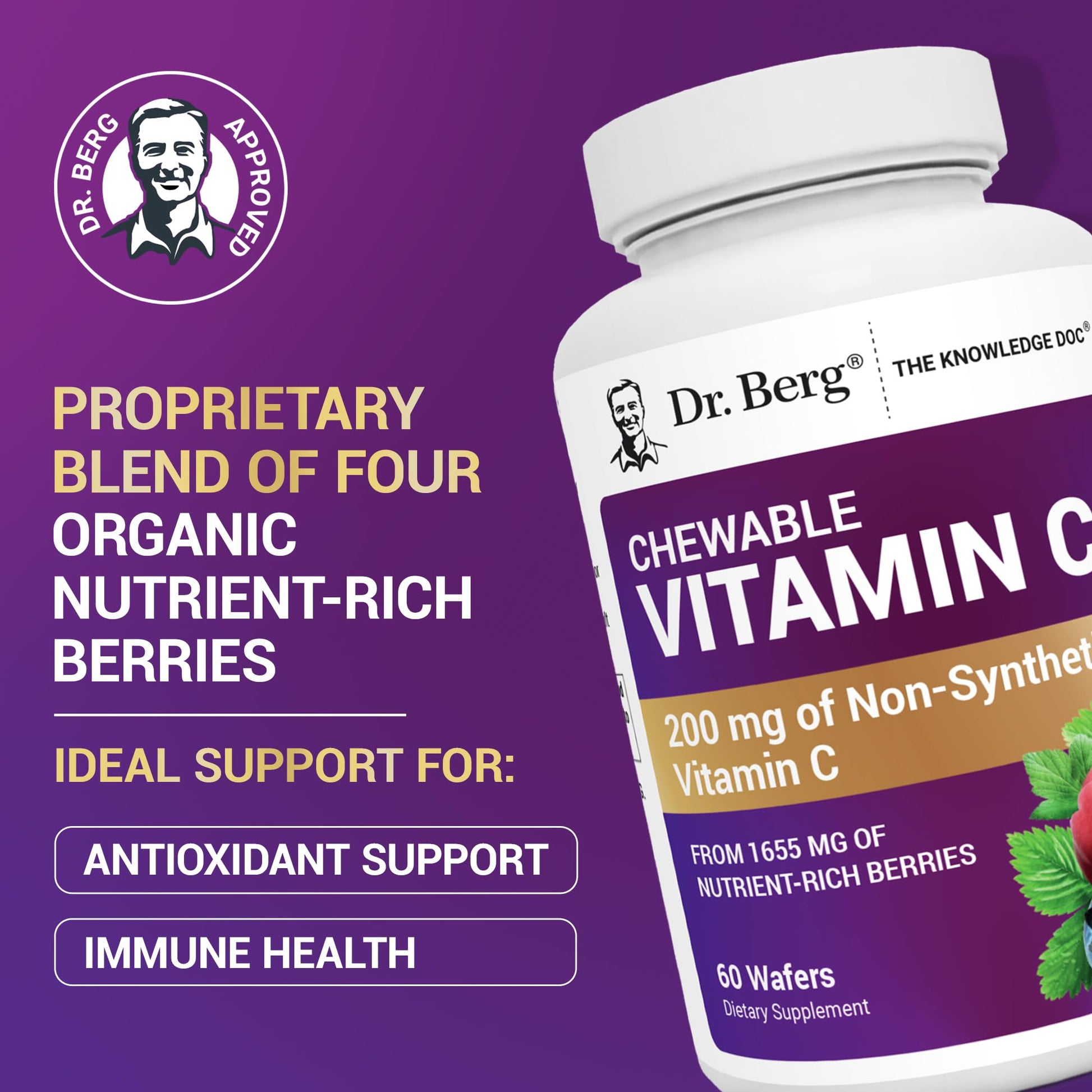 Dr. Berg Chewable Vitamin C Complex - Made with Organic, Non-GMO Berries - 60 Delicious Wafers Dr. Berg Nutritionals Au supplements