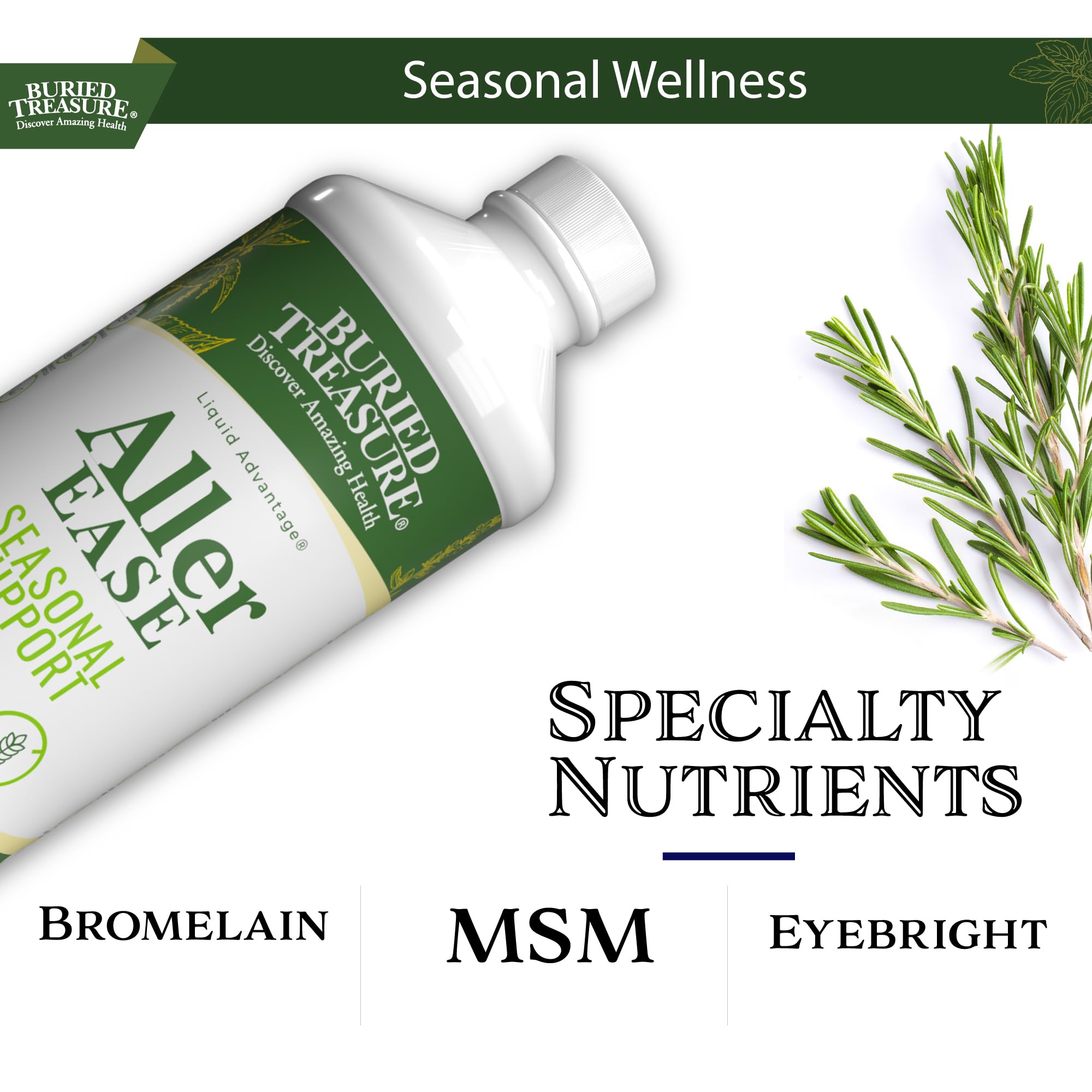 Buried Treasures Aller Ease - 16 fl oz. Liquid Supplement w/ Quercetin, Bromelain, Mullein, Supports Immune, Sinus Comfort, Non-Drowsy Herbal Formula Buried Treasure Au supplements