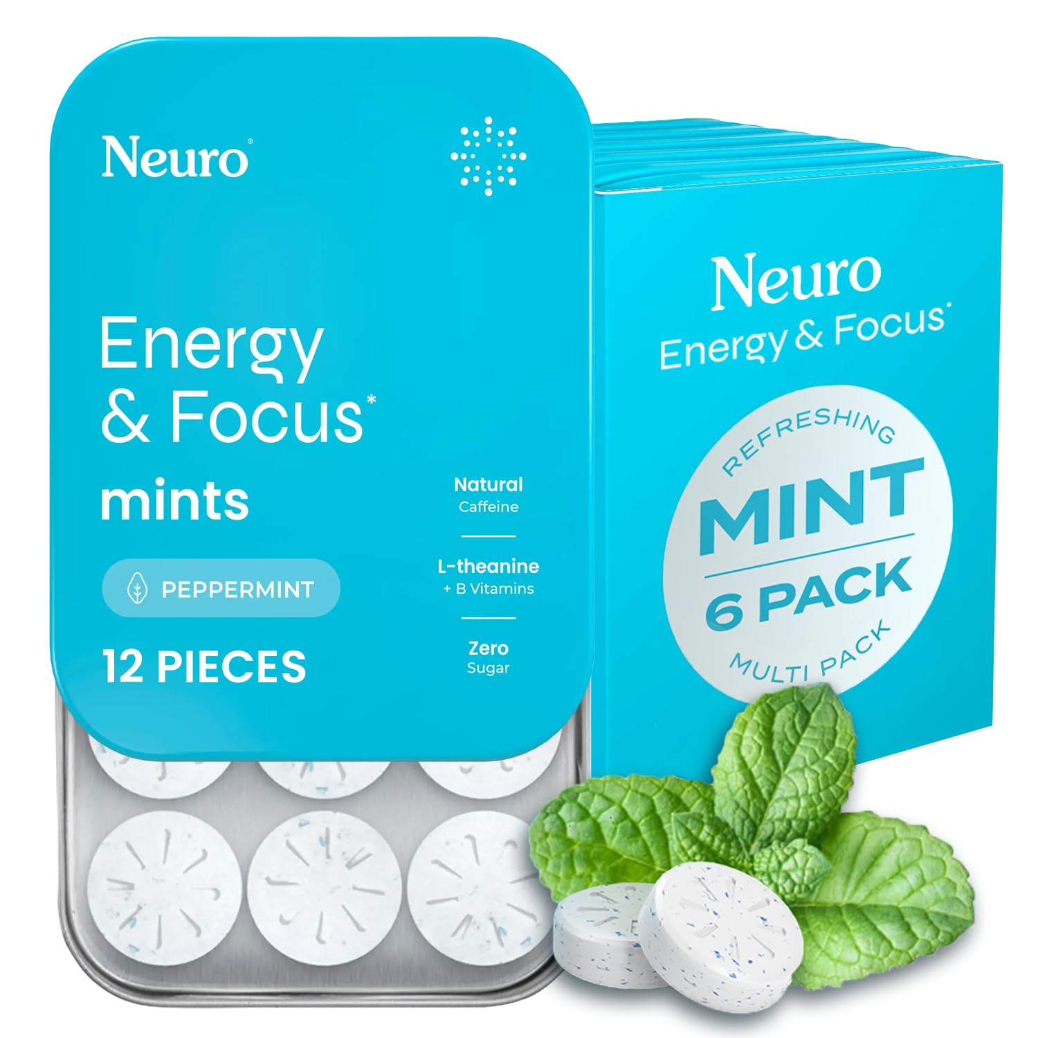 Neuro Energy & Focus Mints - Sugar Free Breath Mints with 40mg Natural Caffeine, B Vitamins & L-Theanine - Vegan Brain Supplement for Exercise, Study & Daily Focus - Peppermint, 72 ct Neuro Au supplements