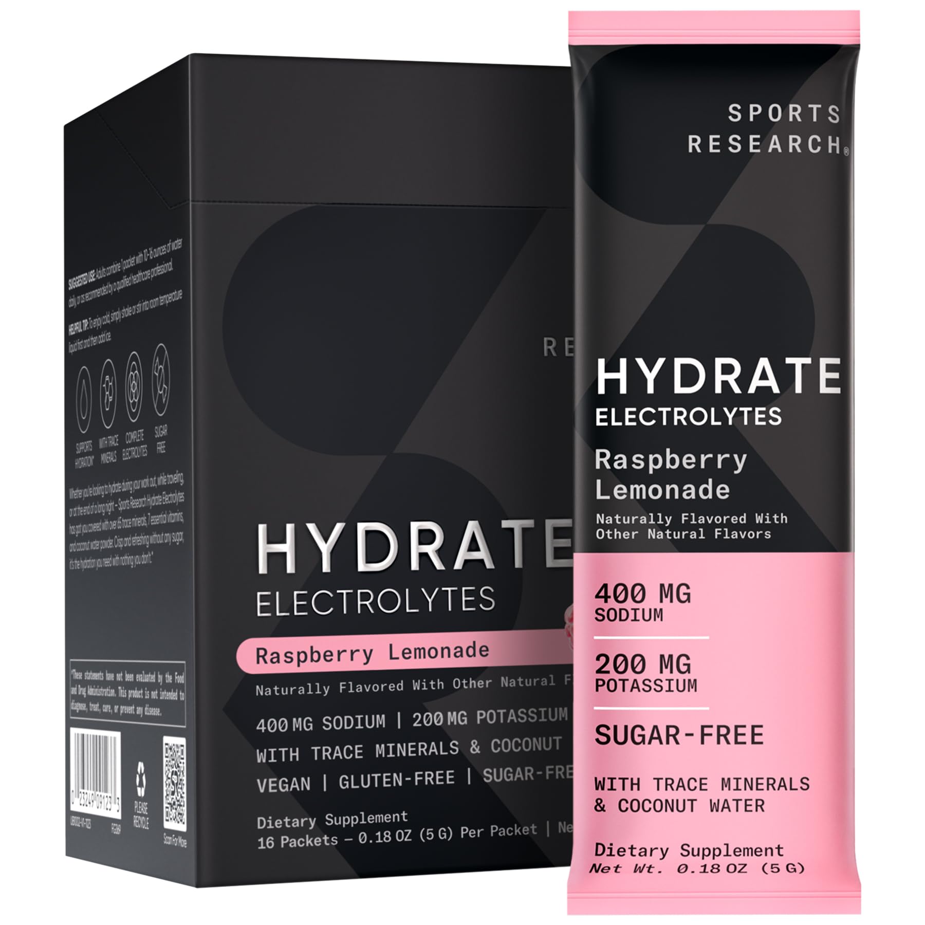 Sports Research Hydrate Electrolytes Powder Packets - Sugar-Free & Naturally Flavored Sports Research Au supplements
