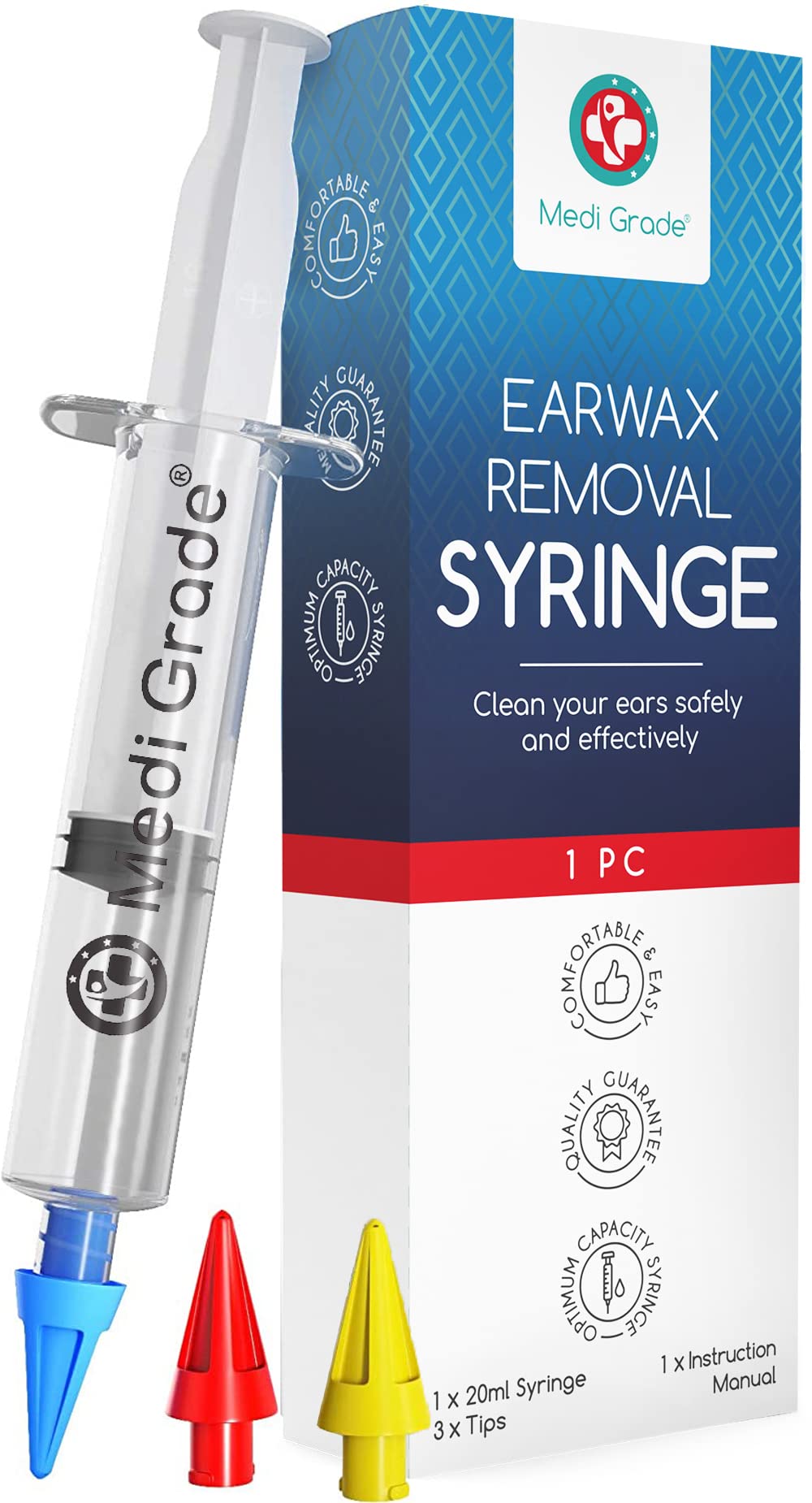 Medi Grade Ear Syringe Ear Wax Removal Kit with 3 Quad-stream Tips Medi Grade Au supplements