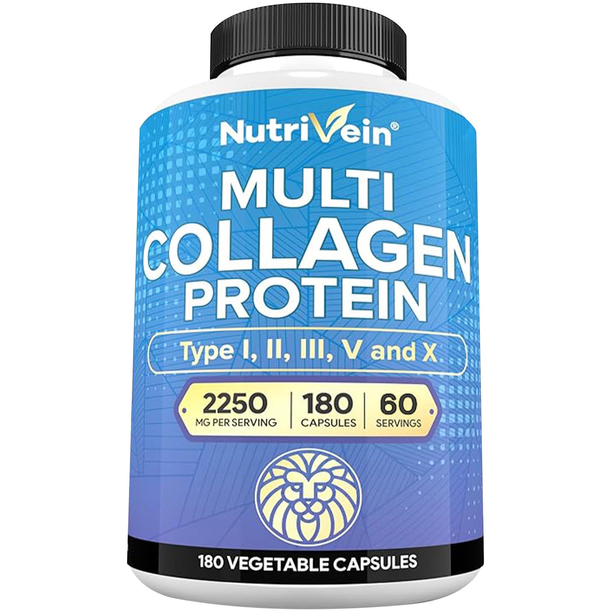 Nutrivein Premium Multi Collagen Pills 2250 mg - 180 Easy-to-Swallow Collagen Capsules: Type I, II, III, V, X Hydrolyzed Protein Peptides for Women and Men - Aging, Joints, Hair, Skin, Bones, & Nails Nutrivein Au supplements