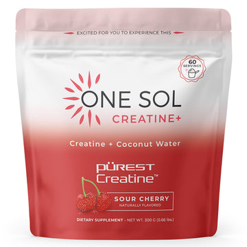 One Sol Creatine for Women, All Natural Women's Creatine Powder w Pure Creatine & Coconut Water, Increase Lean Muscle Mass, Reduce Recovery Time, Promote Brain & Bone Health (Sour Cherry, 60 Servings)