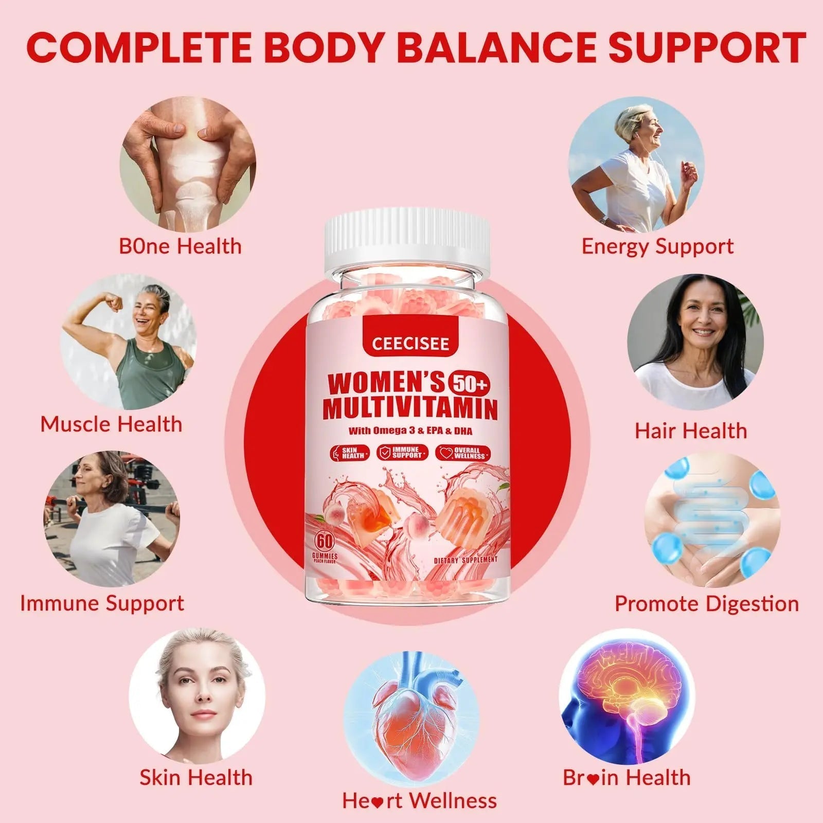 Ceecisee Vitamin Gummies for 50+ Women: Organic Vegan Multivitamin with Iron Omega3 B12 D3 Biotin Zinc Ashwagandha for Hair Skin Health Energy Immune Suppor Ceecisee Au supplements
