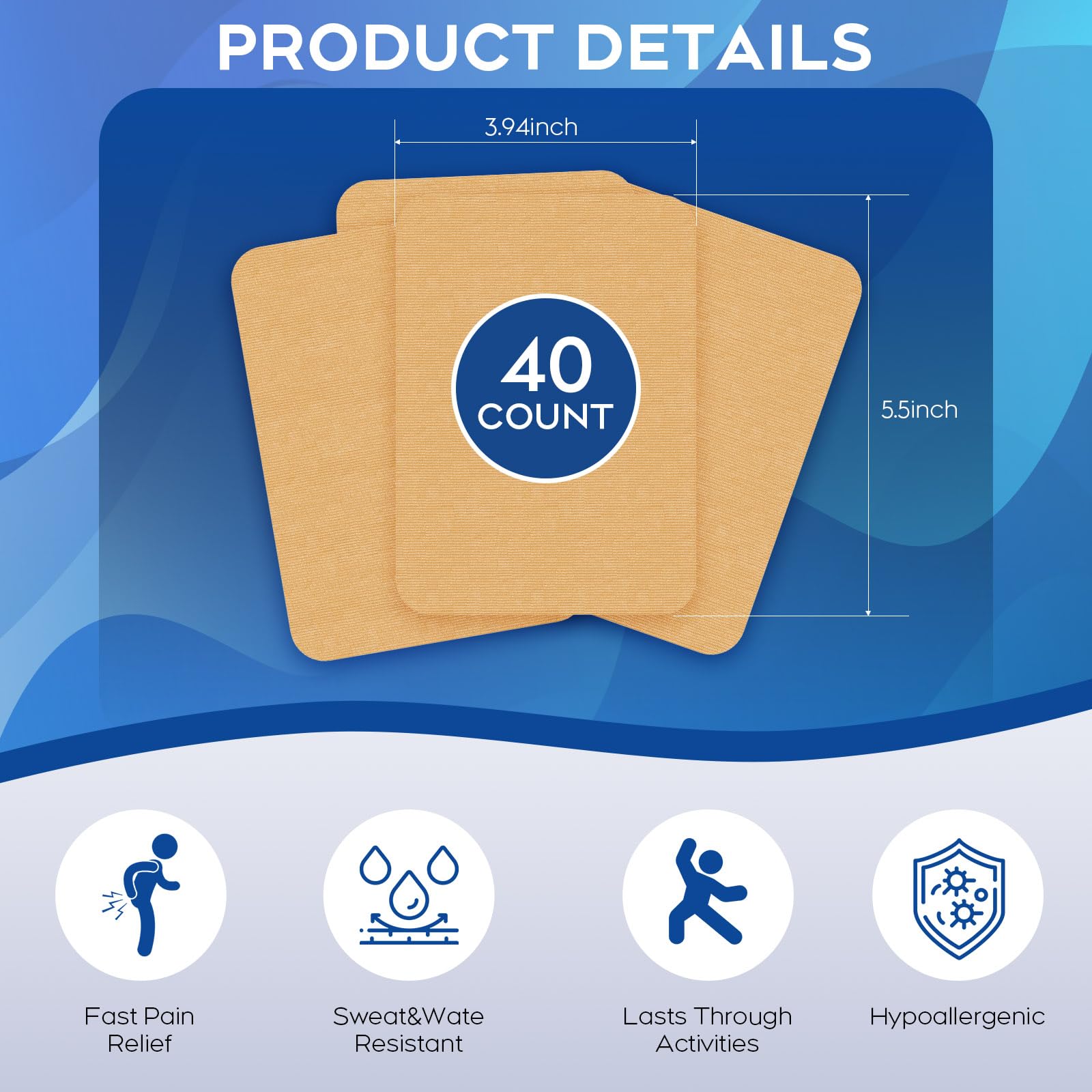 Uposiut Lidocaine 4% Patches - Extra Strength Lidocaine Patches (40 Patches), for Neck, Shoulder, Back, Knee, and Ankle Muscles, 12-Hour Effectiveness-A001L Uposiut Au supplements