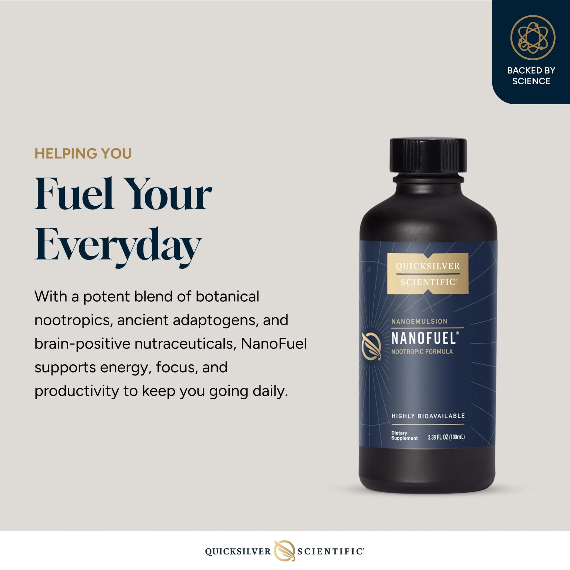 Quicksilver Scientific NanoFuel - Energy Support - Nootropic Formula Designed to Support Focus + Productivity (3.38oz / 100ml) Quicksilver Scientific Au supplements