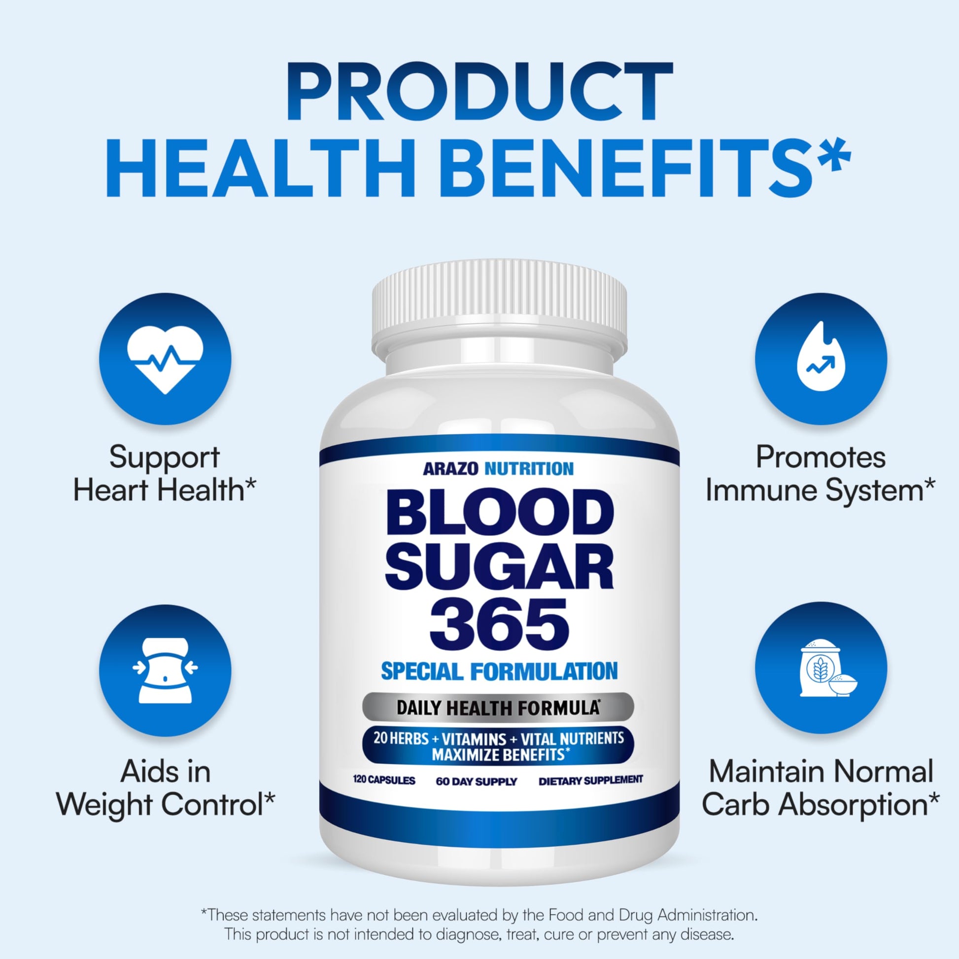 Arazo Nutrition Blood Sugar 365 Supplement – Supports Healthy Energy Levels - 120 Herbal Pills - 60 Day Supply Aus Healthcare Au supplements