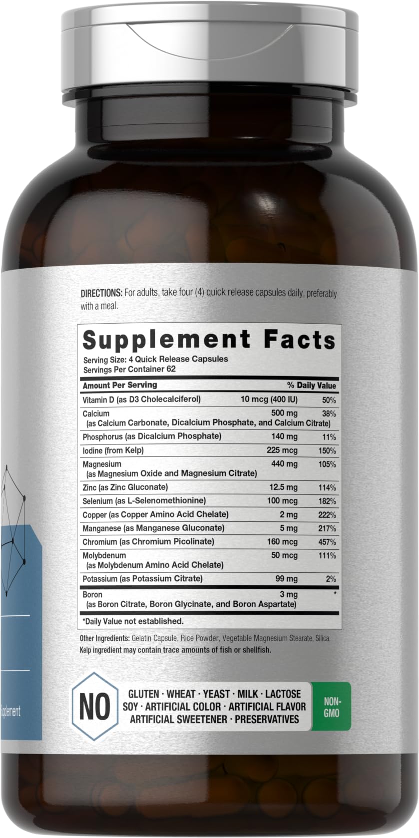 Horbäach Multi Minerals Supplement | 250 Capsules | Iron Free | Daily Mineral Complex for Men and Women | Non-GMO & Gluten Free Horbäach Au supplements