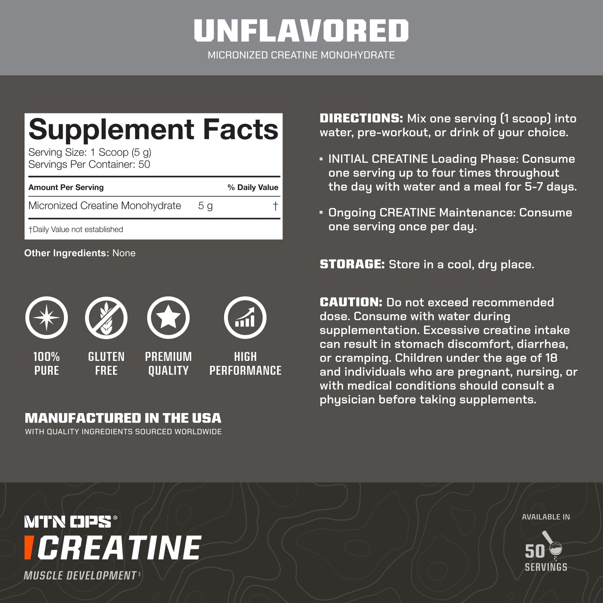 MTN OPS Micronized Creatine Monohydrate Powder – Unflavored 5 g per Serving, 50 Servings – Pure Creatine for Men for Muscle Recovery & Strength Training MTN OPS Au supplements