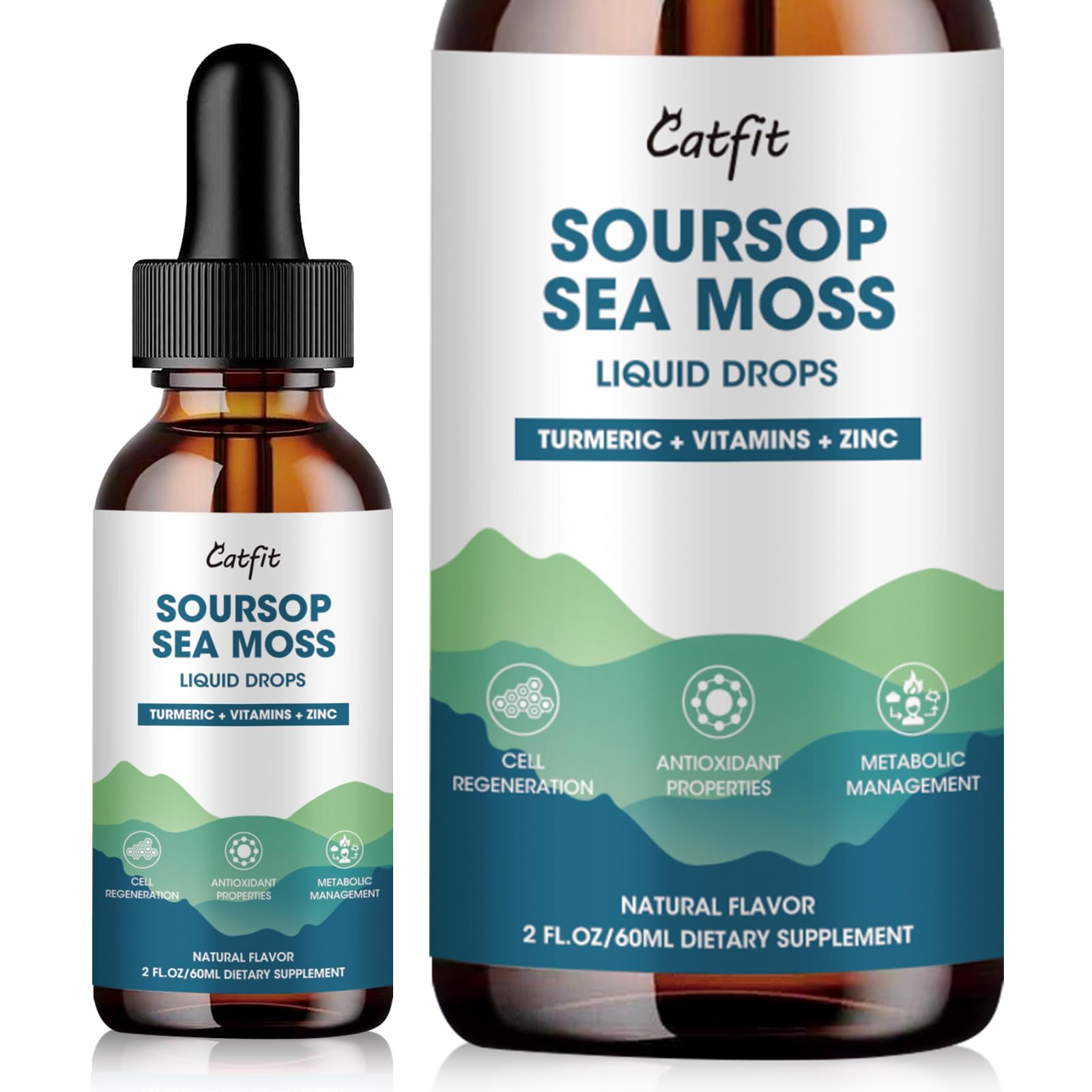 Catfit Soursop Graviola Liquid Drop – Soursop Drops for Cell Support, Antioxidant, Relaxation & Immune Boost with Sea Moss, Turmeric, Black Pepper, B6 C, Zinc, Sugar Free, Gluten Free, Vegan, 2 Fl Oz Catfit Au supplements