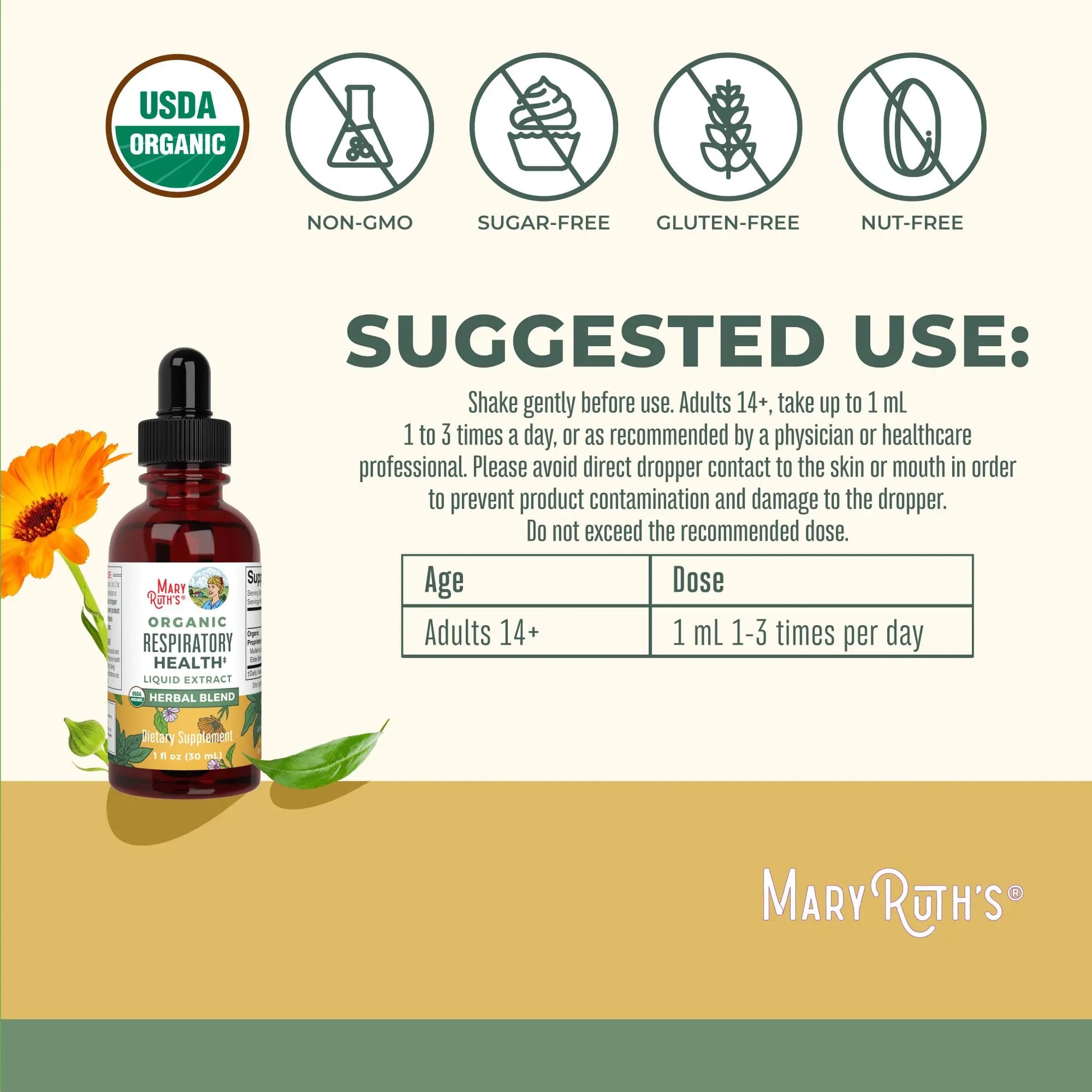 MaryRuth Organics USDA Organic Respiratory Health Liquid Drops with Mullein Leaf | Marshmallow Root & Elderberry | Mullein Drops for Lungs Herbal Blend | Immune Support Supplement | Vegan | 1 Fl Oz MARYRUTH'S Au supplements