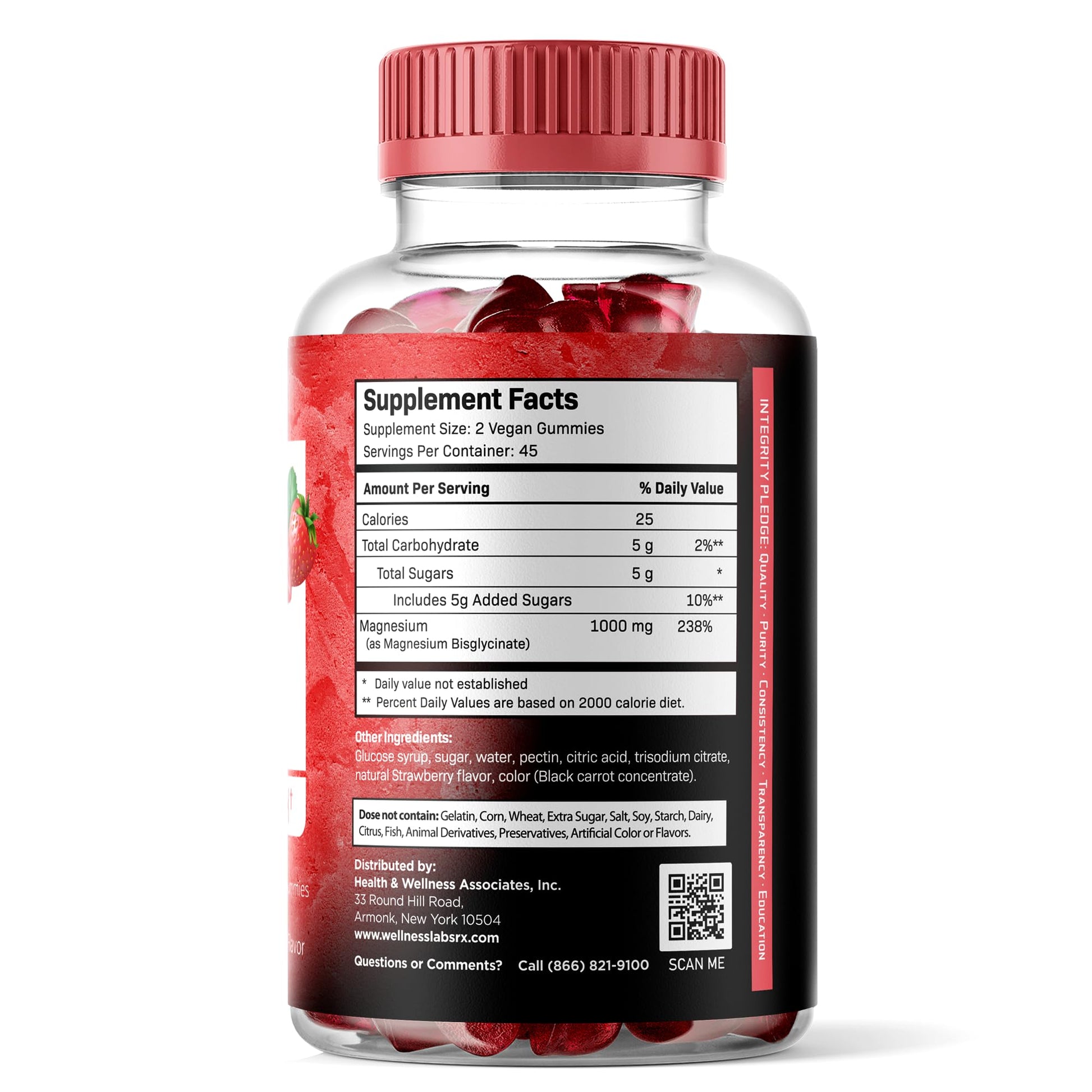 Magnesium Glycinate Gummies, 1000 mg - Magnesium Supplement to Support Relaxation, Heart Health - Chewable Calm Magnesio Gummies for Adults, Glicinato De Magnesio - Strawberry Flavor WELLNESS LABSRX Au supplements