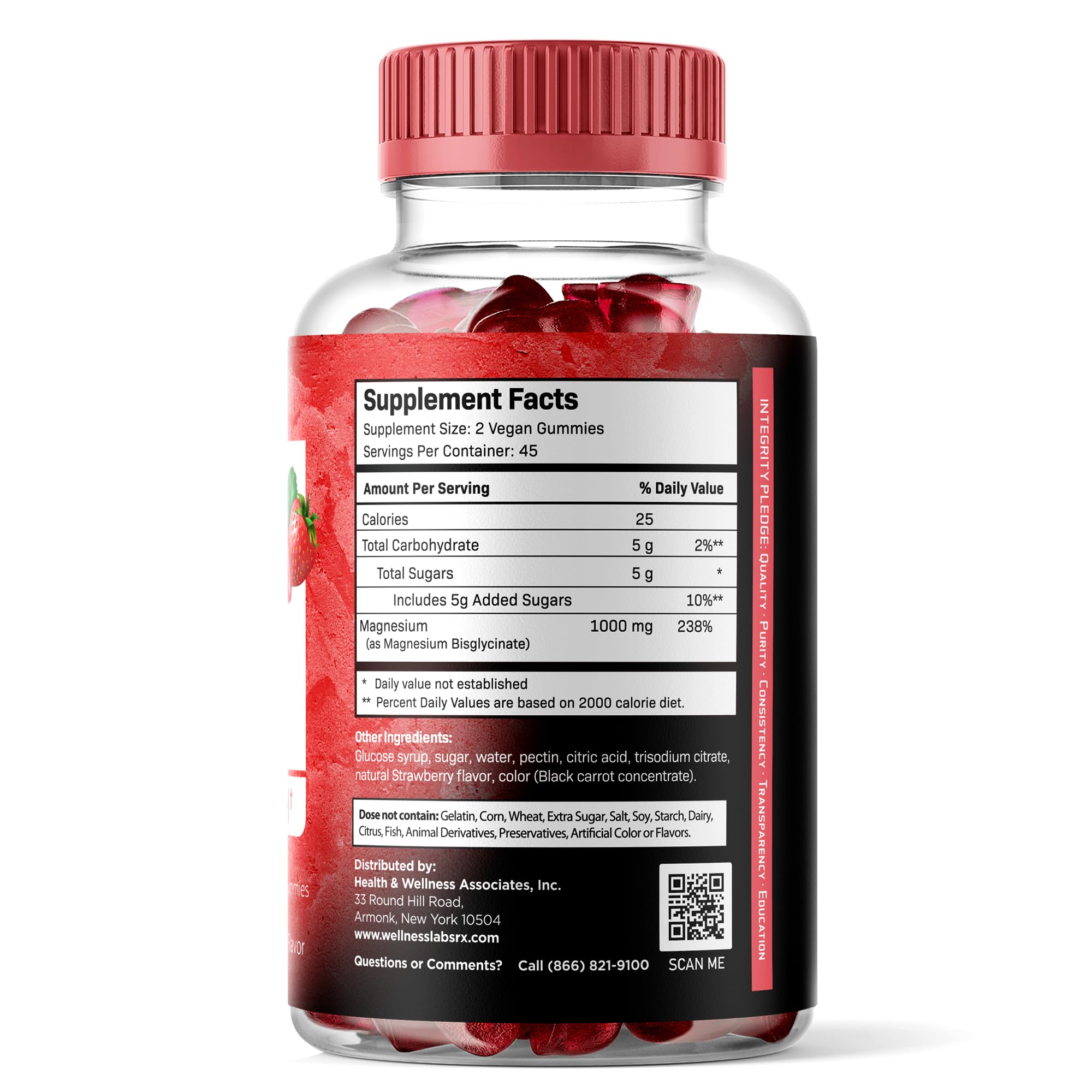 Magnesium Glycinate Gummies, 1000 mg - Magnesium Supplement to Support Relaxation, Heart Health - Chewable Calm Magnesio Gummies for Adults, Glicinato De Magnesio - Strawberry Flavor WELLNESS LABSRX Au supplements