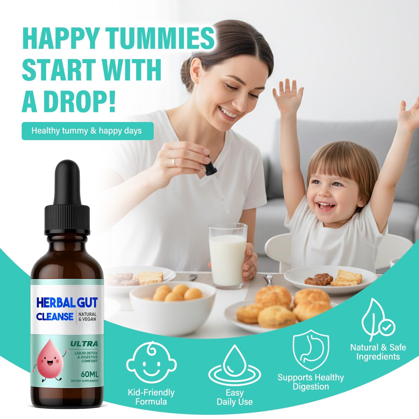 Kids Herbal Gut Cleanse Drops, Parasite Cleanse for Humans Liquid with Wormwood, Black Walnut & Probiotics, Supports Digestive & Overall Gut Health for Children (2 oz) HerbX Au supplements