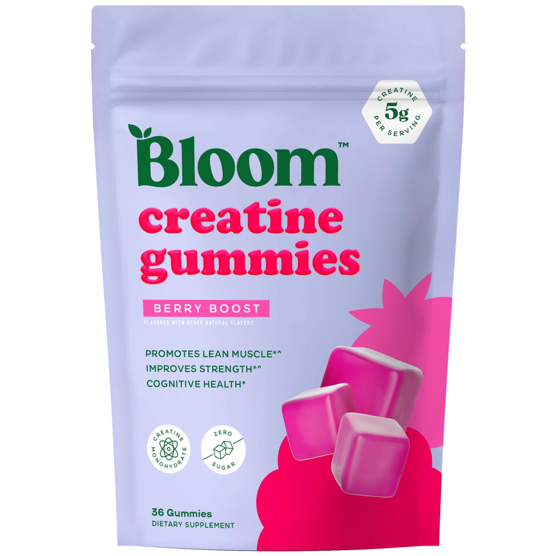Bloom Creatine Monohydrate Gummies, 5g Per Serving, Sugar Free Creatine Gummy for Workout, Strength, Cognitive Health & Lean Muscle Support, Gluten Free & Non GMO, Berry Boost, 36 Gummies, 12 SVG Bloom Nutrition Au supplements