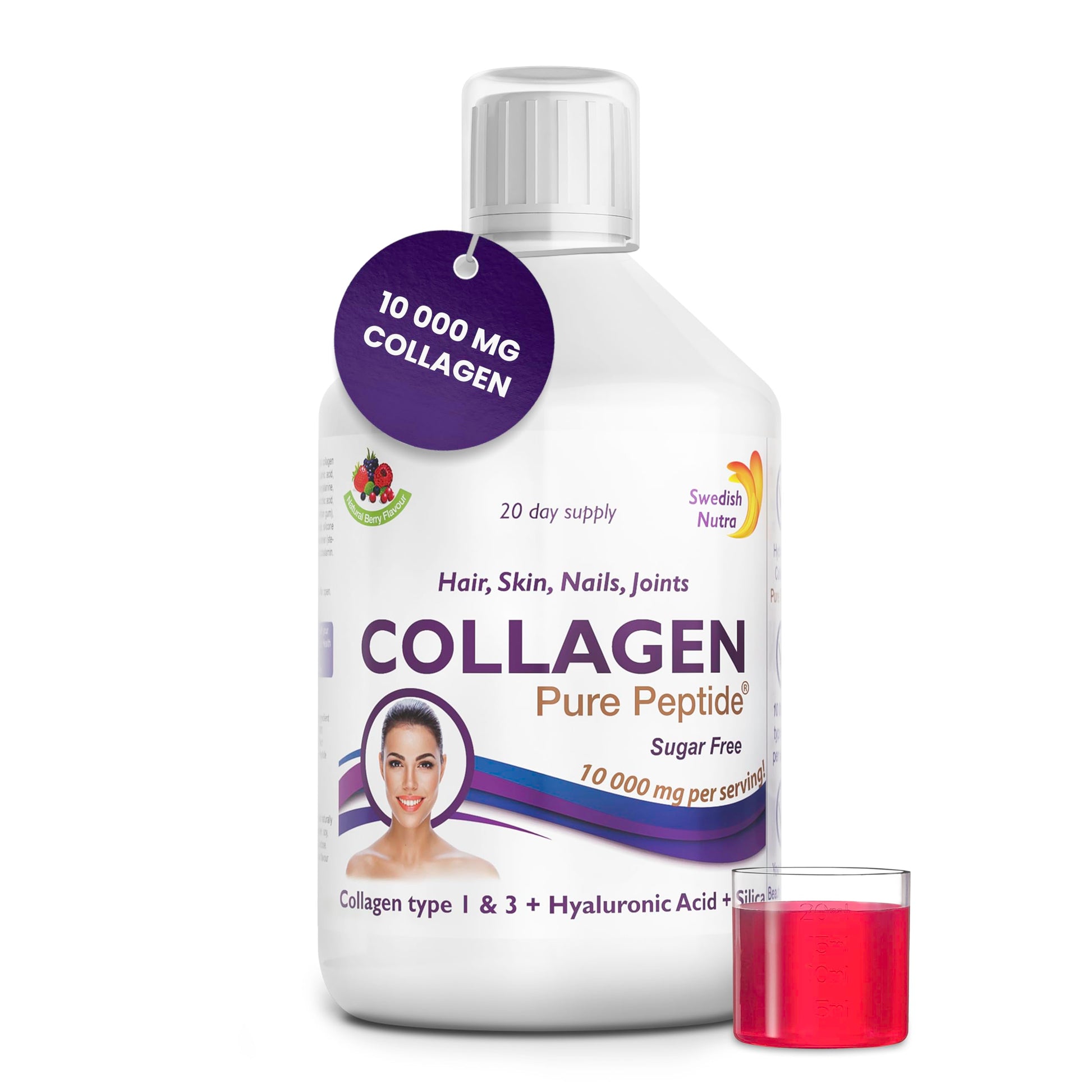 Swedish Nutra Liquid Bovine Collagen - Pack of 500ml, 20 Day Supply | Sugar Free Berry Flavour Swedish Nutra Au supplements