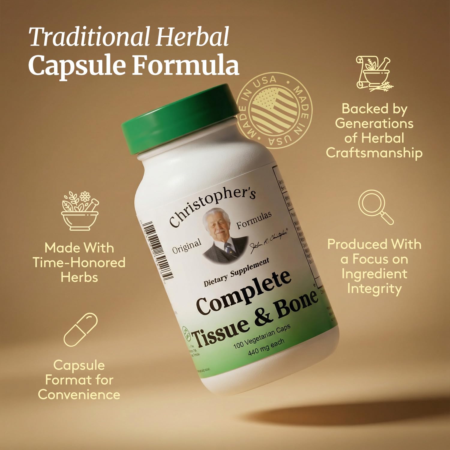 Christopher's Original Formulas Complete Tissue & Bone Formula – 100 VCaps | Herbal Support for Bones & Connective Tissue - Pack of 2 Christopher's Original Formulas Au supplements