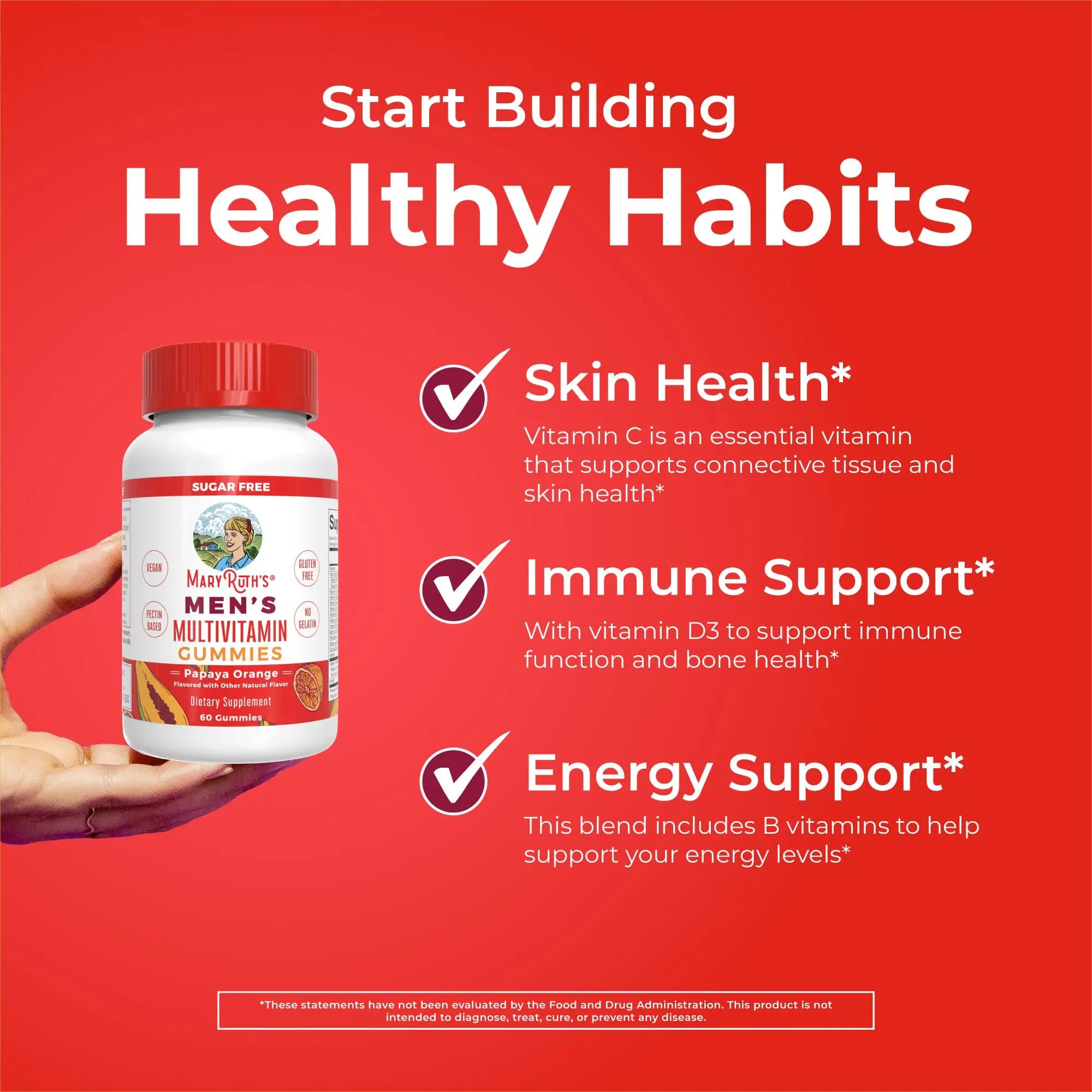MaryRuth's Multivitamin Gummies for Men | Vitamin A, C, D, E, B6, B12, Biotin, Zinc | Energy Metabolism | Immunity | Bone Health | Cellular Health | Vegan | Non-GMO | Gluten & Sugar Free | 60 Count MARYRUTH'S Au supplements
