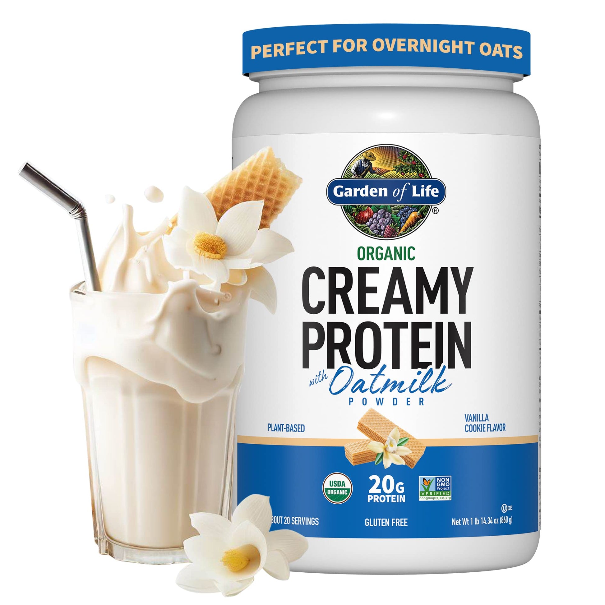 Garden of Life Creamy Vanilla Cookie Protein Powder + Oatmilk 20g Organic Vegan Plant Garden of Life Au supplements